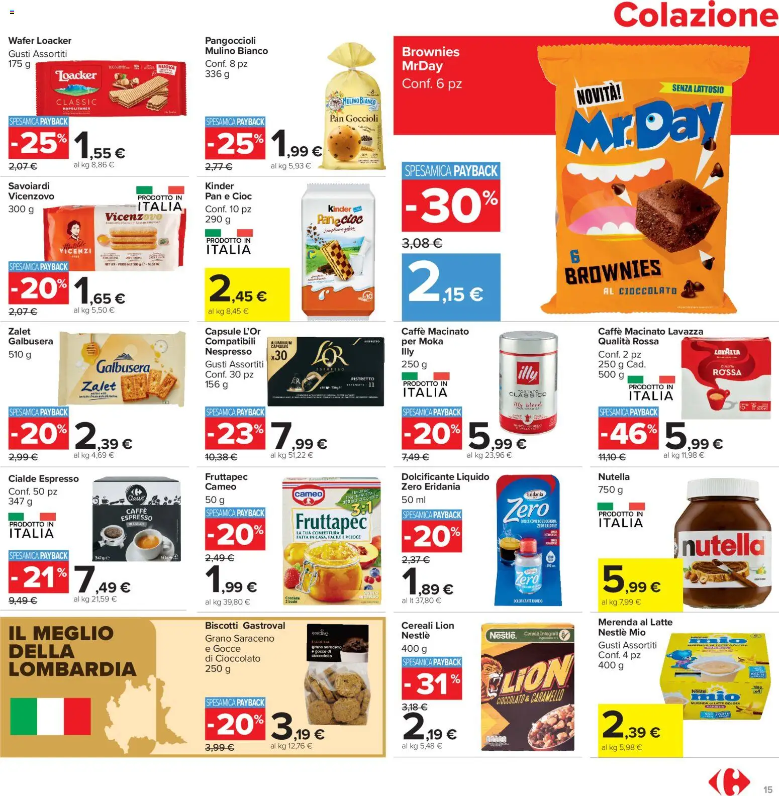 Volantino Carrefour del 13/07/2026 | Pagina: 15 | Prodotti: Cereali, Biscotti, Lavazza, Savoiardi