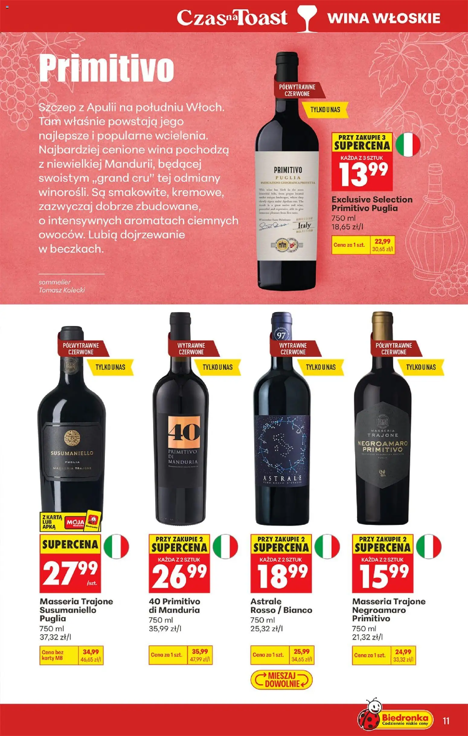 Biedronka gazetka - Czas na toast od 24.08.2026 | Strona: 13 | Produkty: Karta, Primitivo Di Manduria, Primitivo