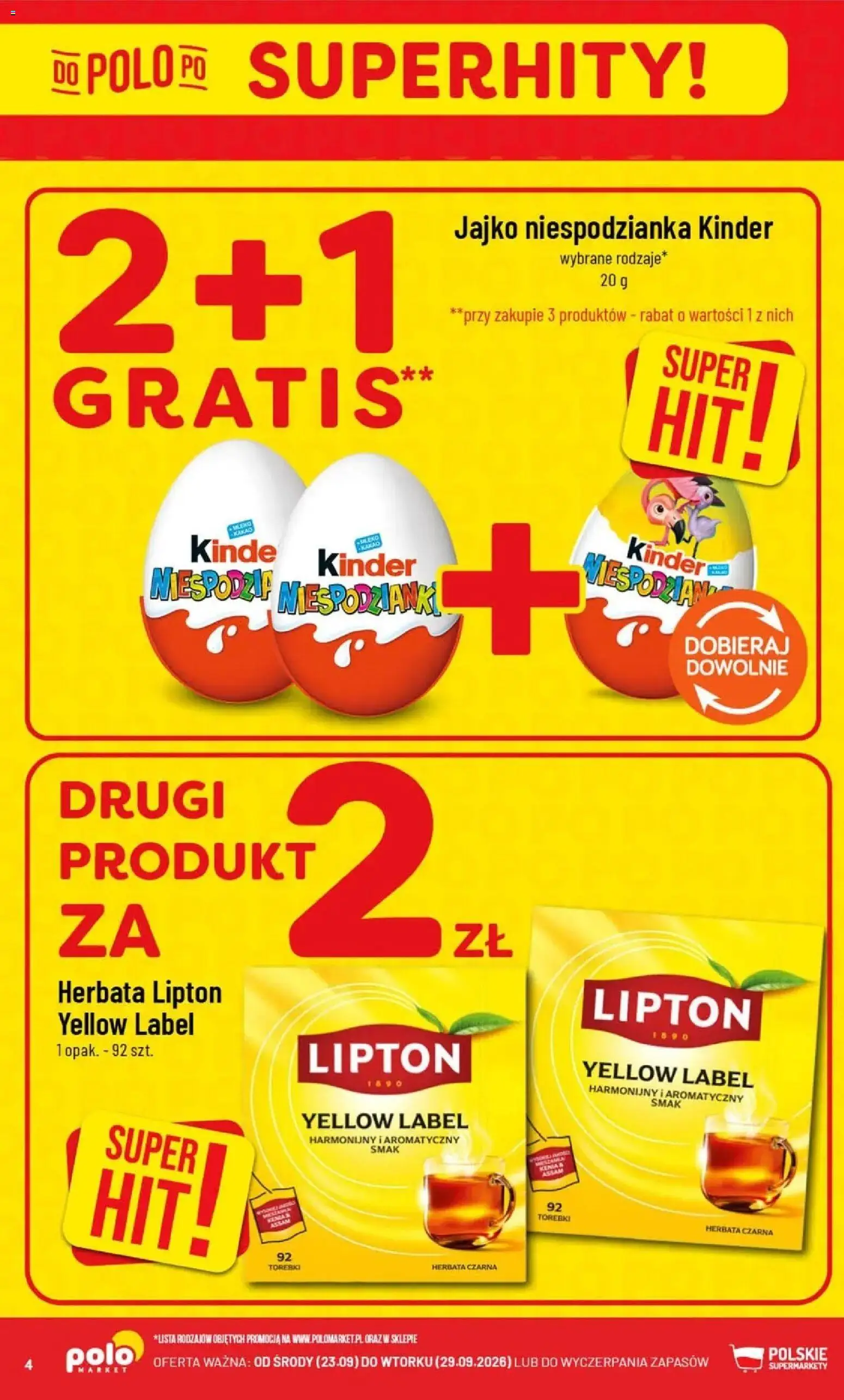 Nowa POLOmarket gazetka od jutra 23.09.2026 | Strona: 4 | Produkty: Herbata czarna, Herbata lipton, Jajko niespodzianka, Torebki