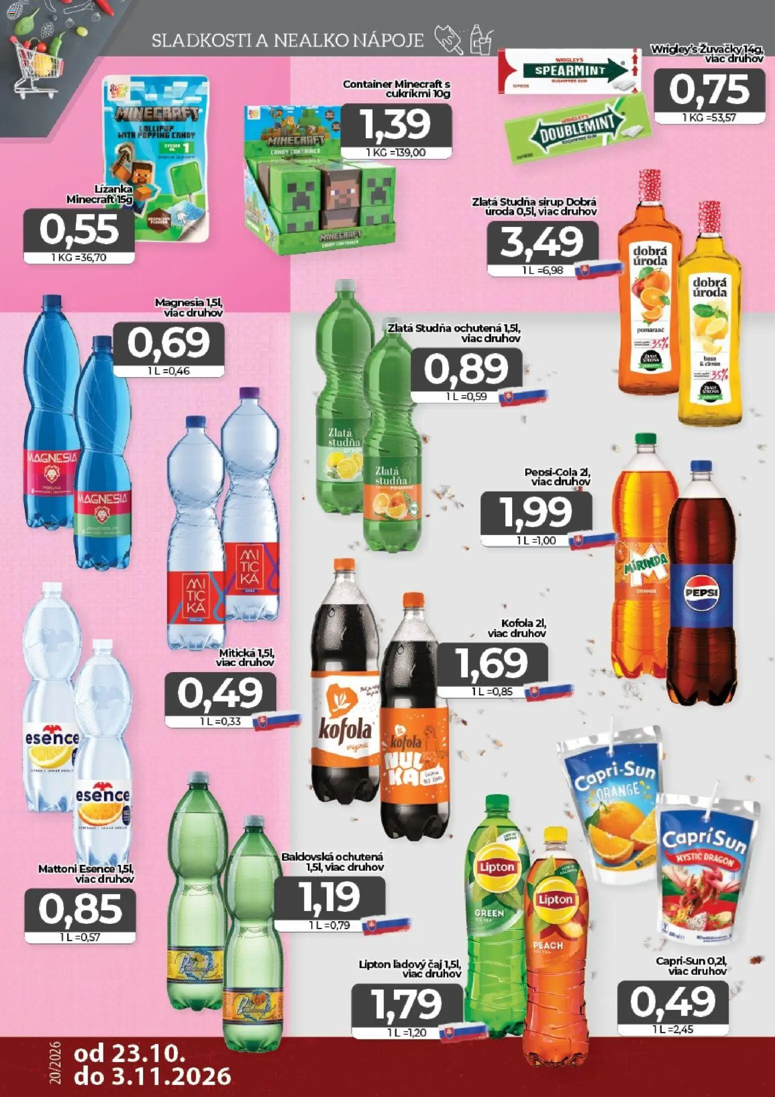 Nové CBA Komfos akcie – leták je platný od 23.10.2026 | Strana: 12 | Produkty: Čaj, Kofola, Pepsi, Mirinda