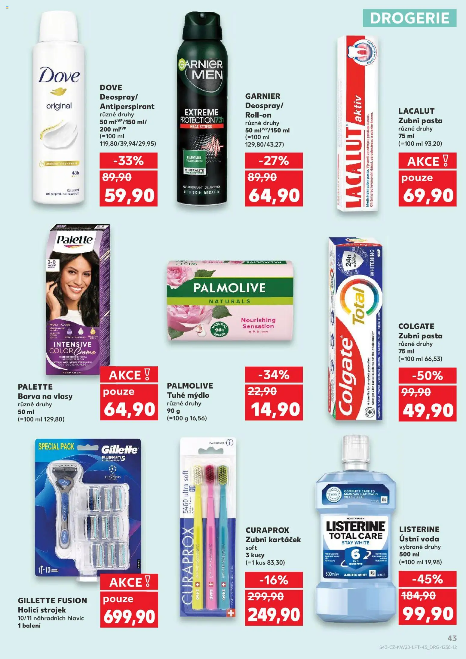 Kaufland leták - Plzeň od 08.07.2026 | Strana: 43 | Produkty: Deodorant, Zubní kartáček, Voda, Dove