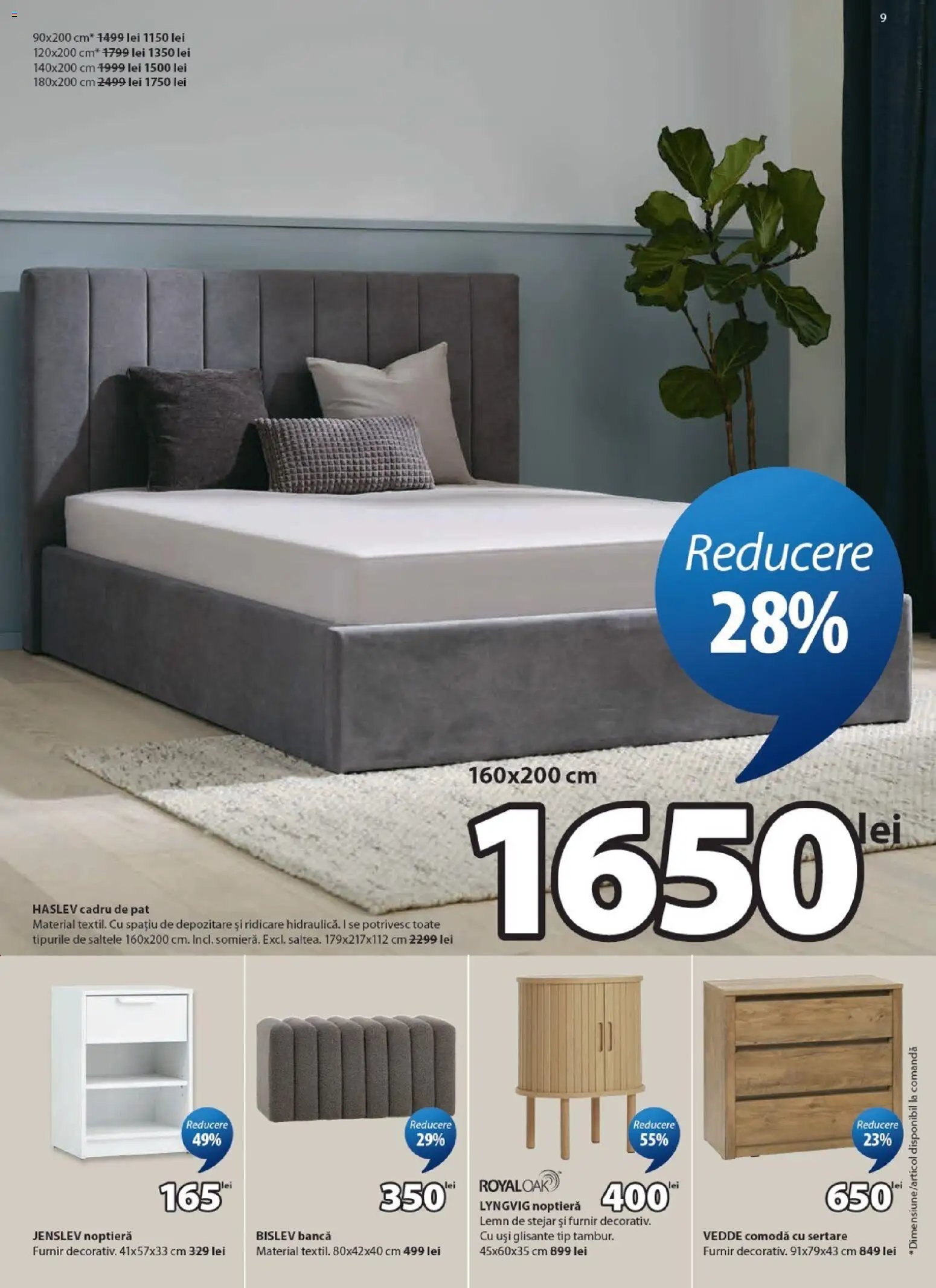 Noul catalog JYSK – valabil de la 09.07.2026 | Pagină: 9 | Produse: Pat, Noptieră, Comodă, Bancă