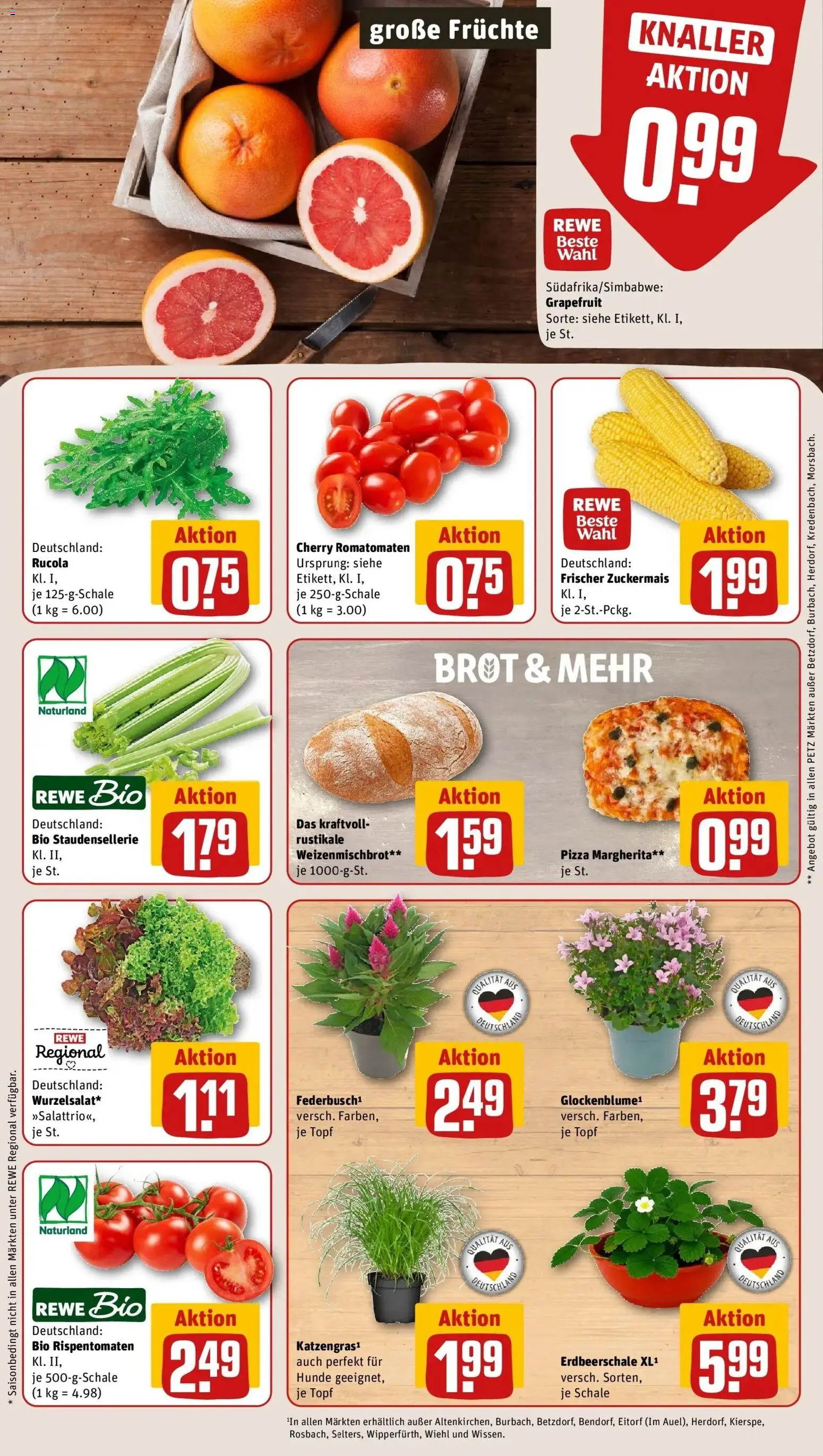 Rewe Prospekt Bendorf – gültig ab 27.07.2026 | Seite: 7 | Produkte: Rucola, Grapefruit, Brot, Pizza