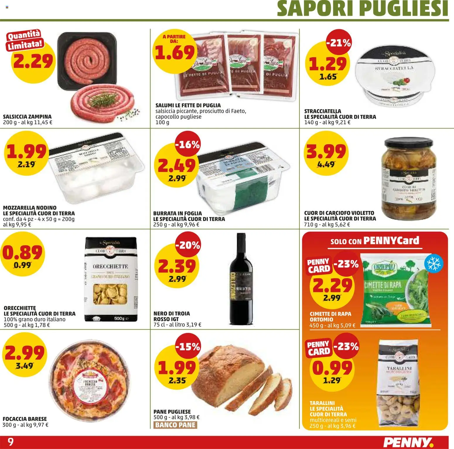 Volantino PENNY del 18.06.2026 | Pagina: 9 | Prodotti: Pane, Mozzarella, Salsiccia, Orecchiette