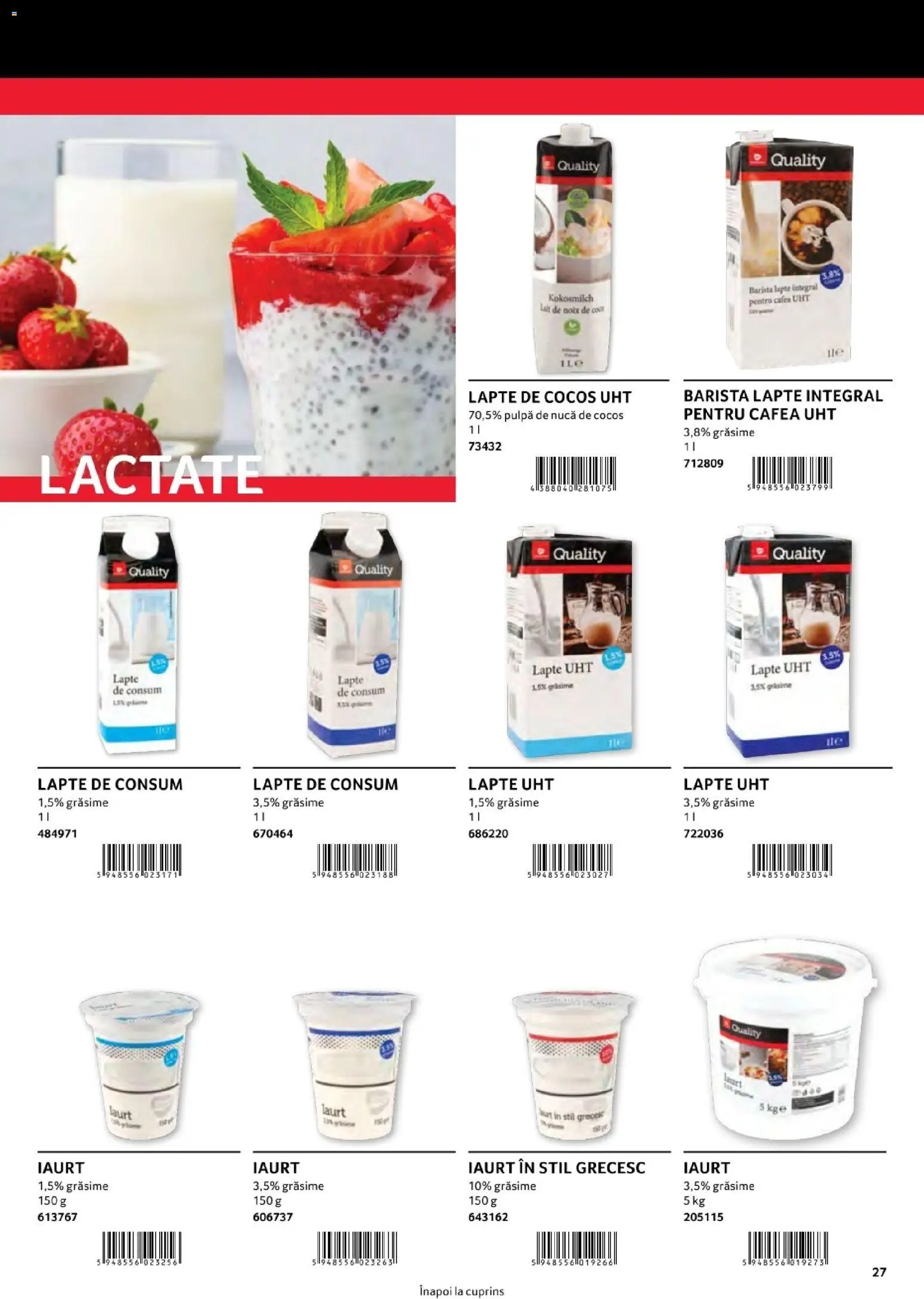 Noul catalog Selgros – valabil de la 01.08.2026 | Pagină: 27 | Produse: Lapte de cocos, Lapte, Iaurt, Cafea