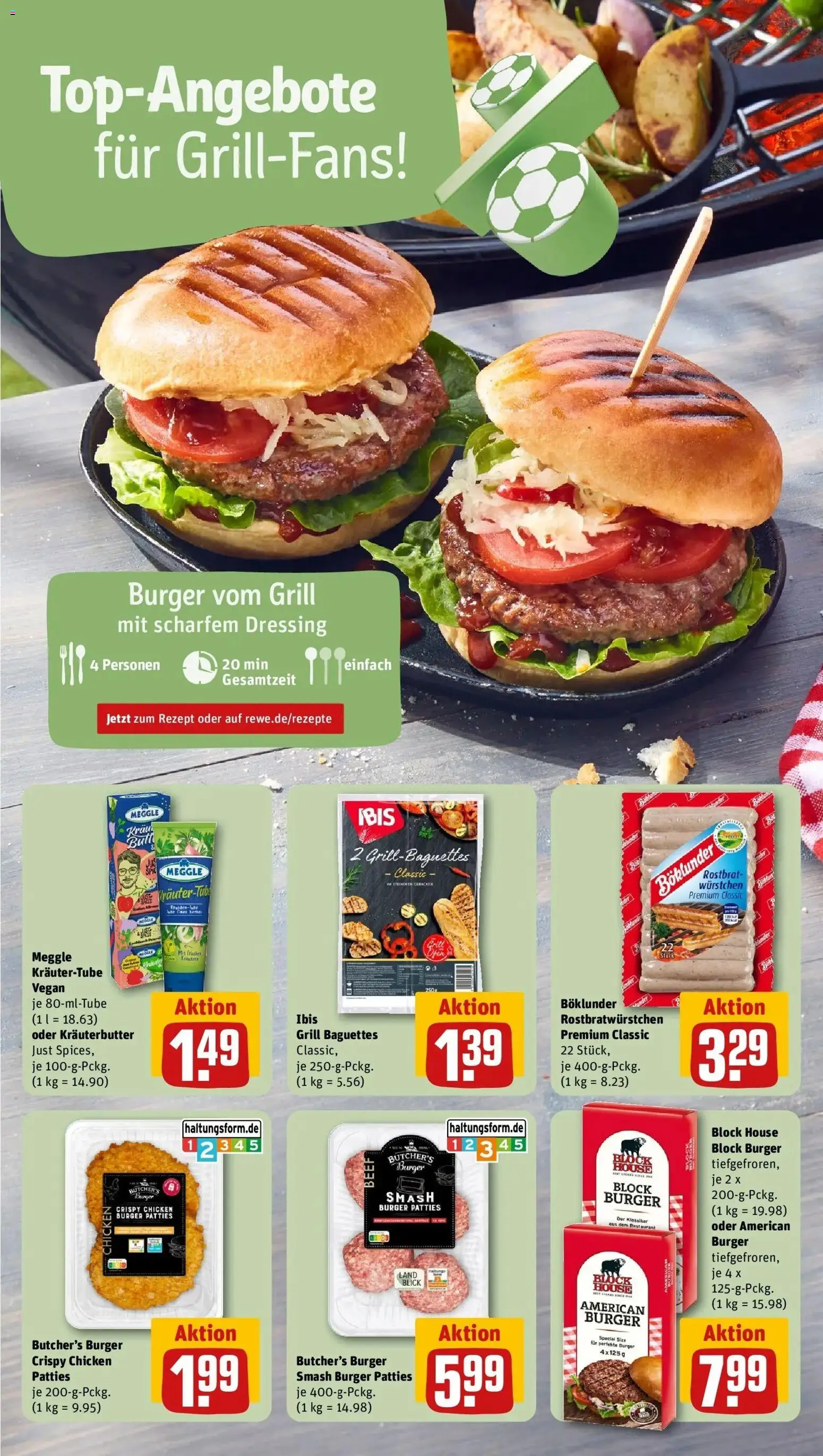 Rewe Prospekt Lauenförde – gültig ab 13.07.2026 | Seite: 4 | Produkte: Grill, Dressing, Burger, Kräuterbutter