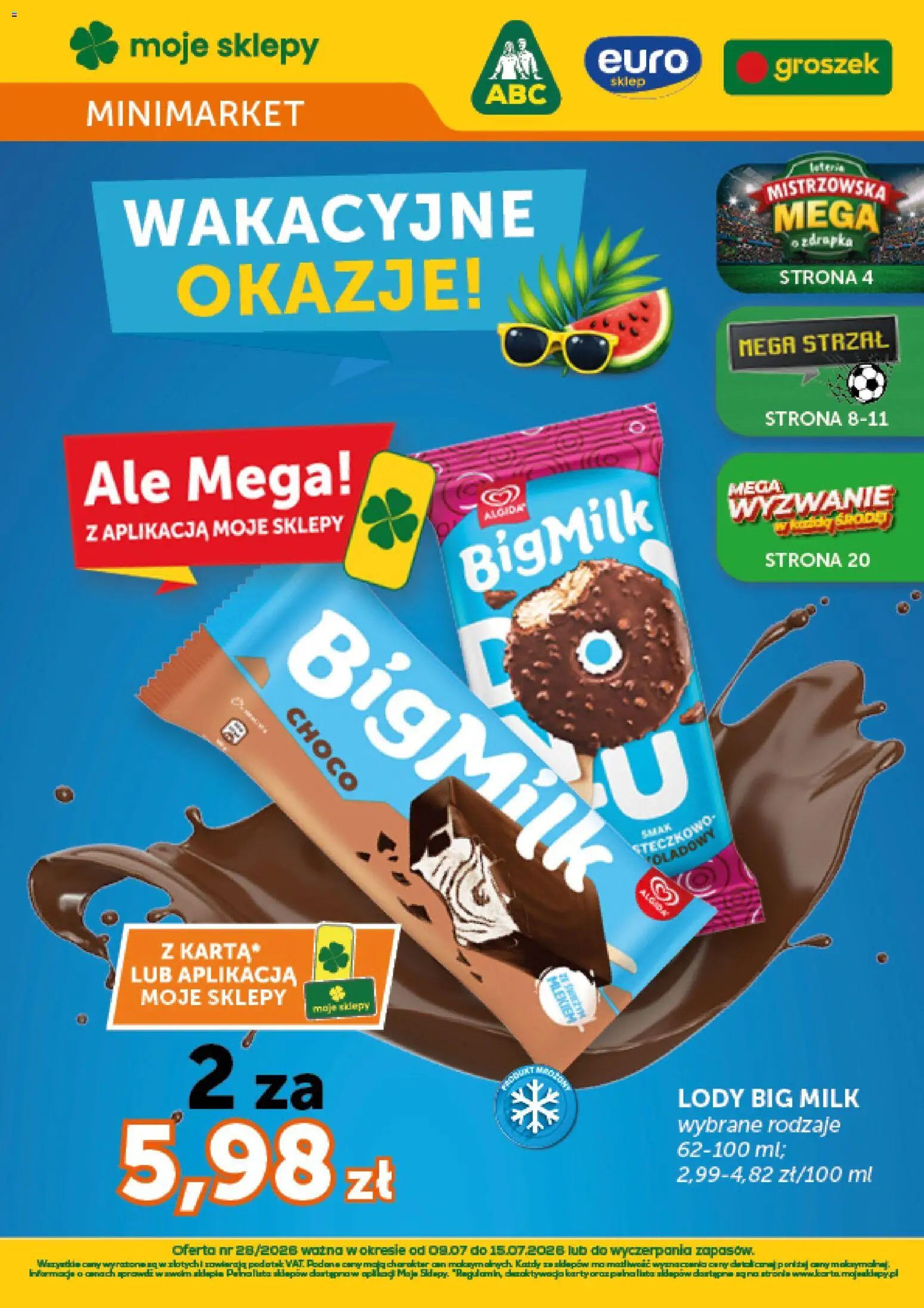 Euro Sklep gazetka - Minimarket od 09.07.2026 | Strona: 1 | Produkty: Groszek, Big Milk, Lody