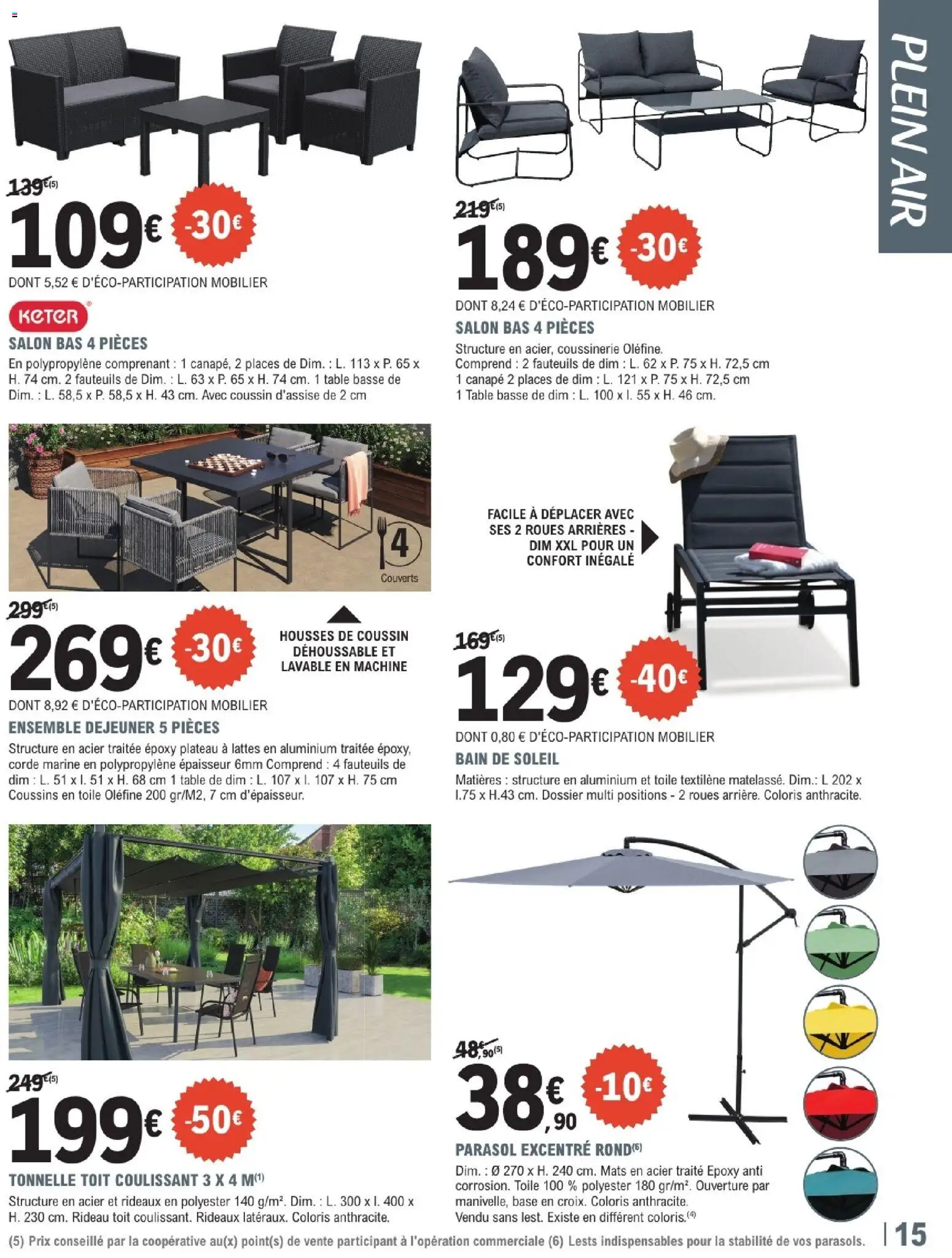 {H1} | Page: 15 | Produits: Plateau, Tonnelle, Table basse, Parasol