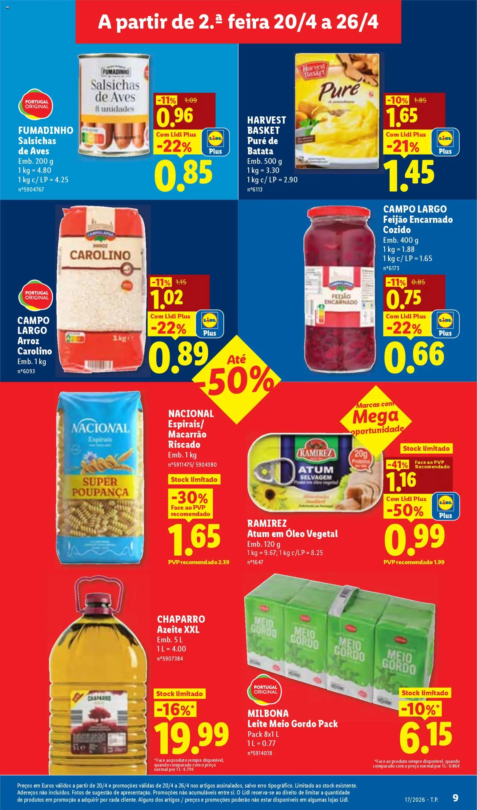 Lidl folheto │ válido de 20.04.2026 | Página: 9 | Produtos: Batata, Atum, Arroz, Macarrão