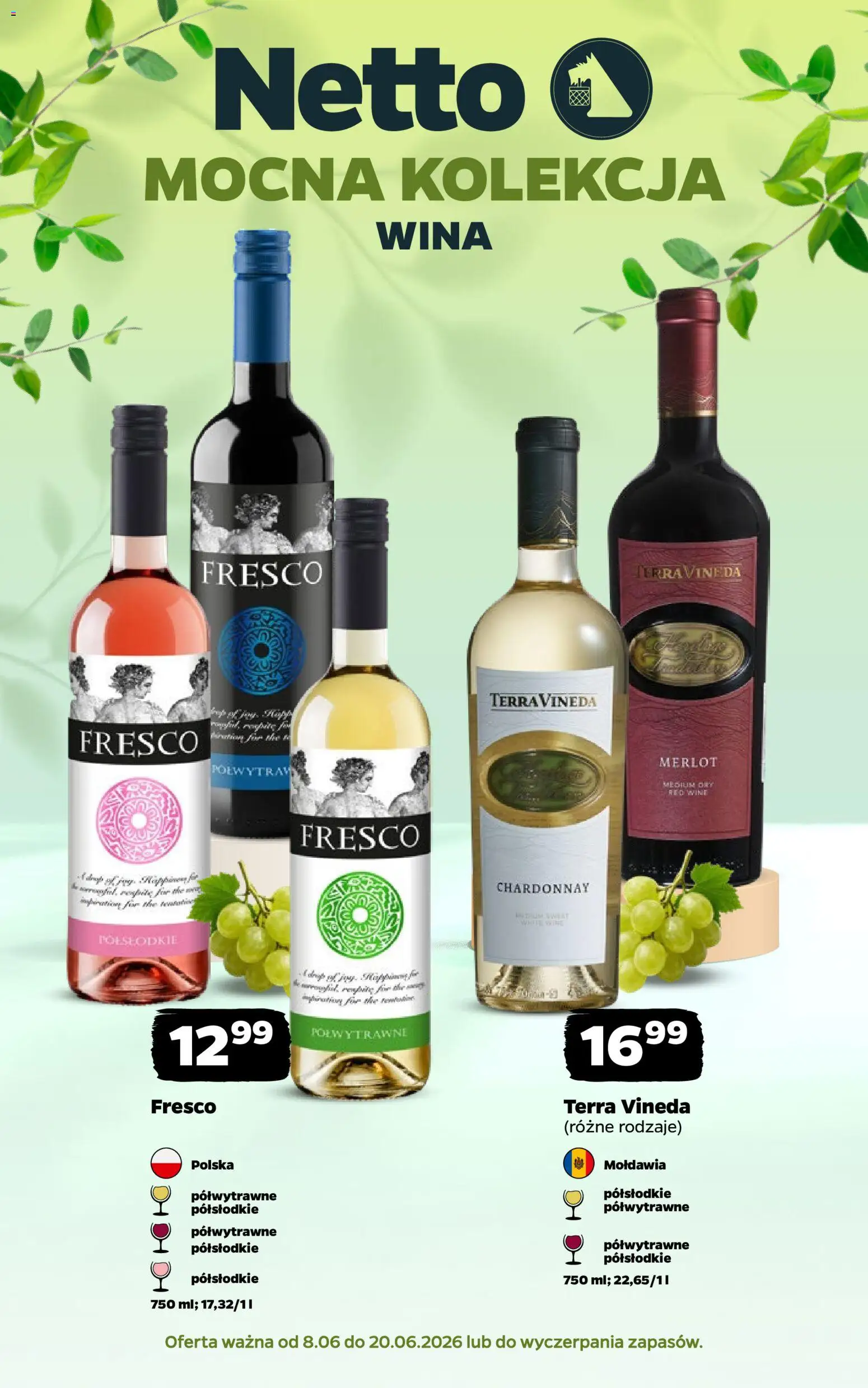 Netto gazetka - Wina od 08.06.2026 | Strona: 1 | Produkty: Chardonnay, Merlot, Fresco