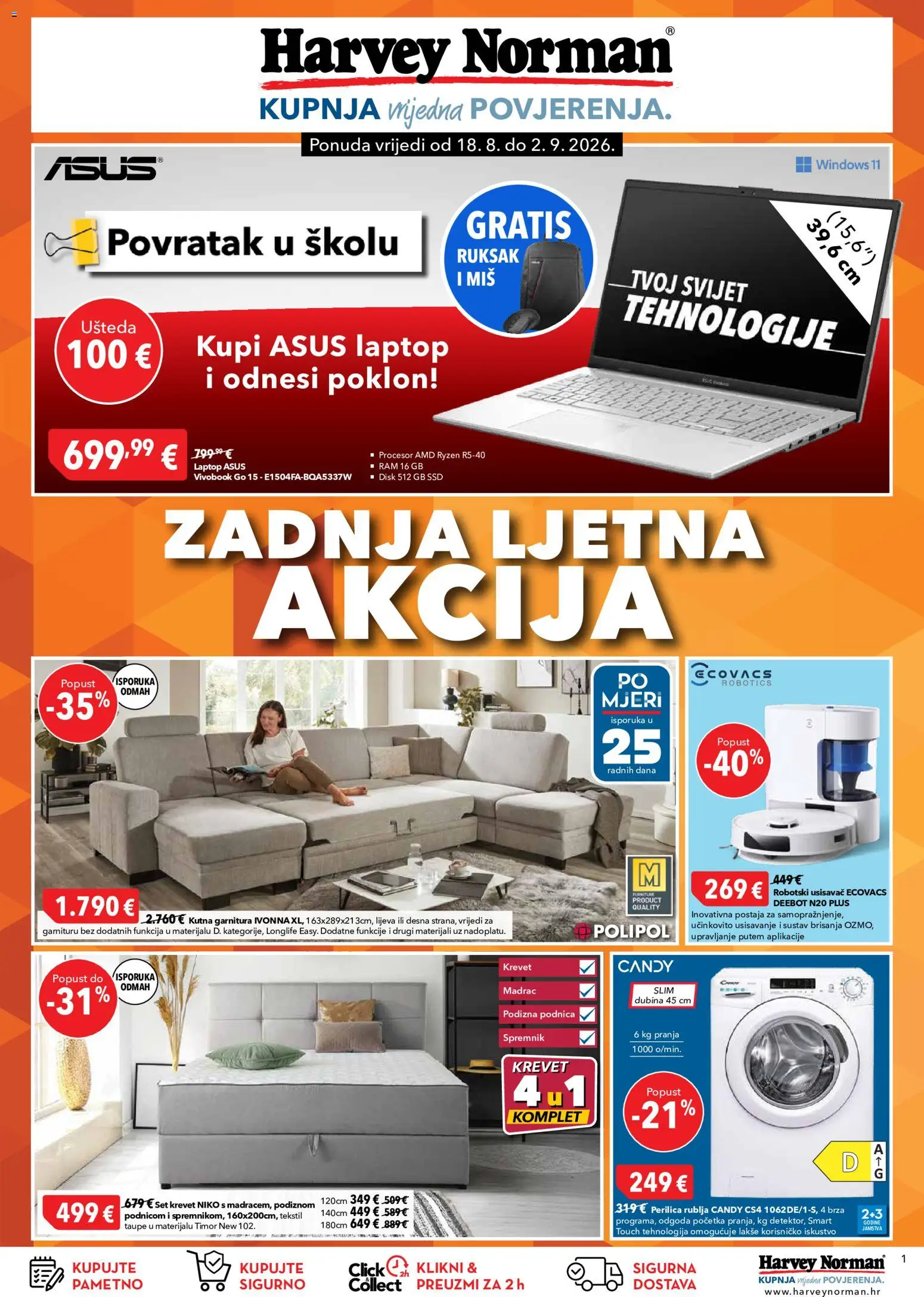 Harvey Norman katalog | vrijedi od 18.08.2026 | Stranica: 1 | Proizvodi: Usisavač, Madrac, Perilica rublja, Miš