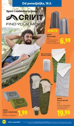 Lidl CRIVIT Find your move - Pregled kataloga iz trgovine Lidl, vrijedi od 18.05.2026 | Stranica: 4 | Proizvodi: Jastuk, Ležaljka, Viseća ležaljka, Deka