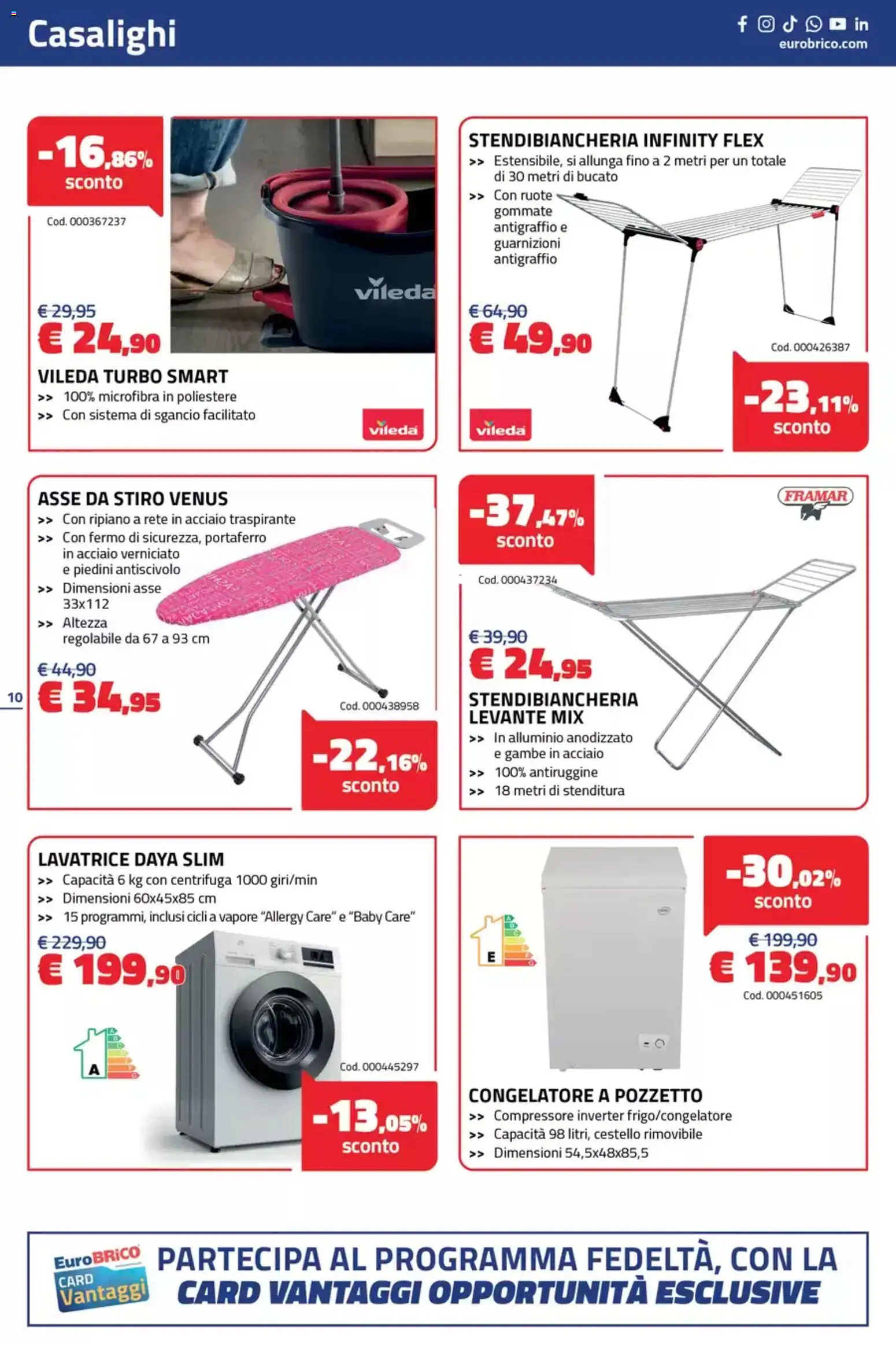 Volantino Eurobrico del 10/09/2026 | Pagina: 10 | Prodotti: Asse da stiro, Ripiano, Centrifuga, Congelatore
