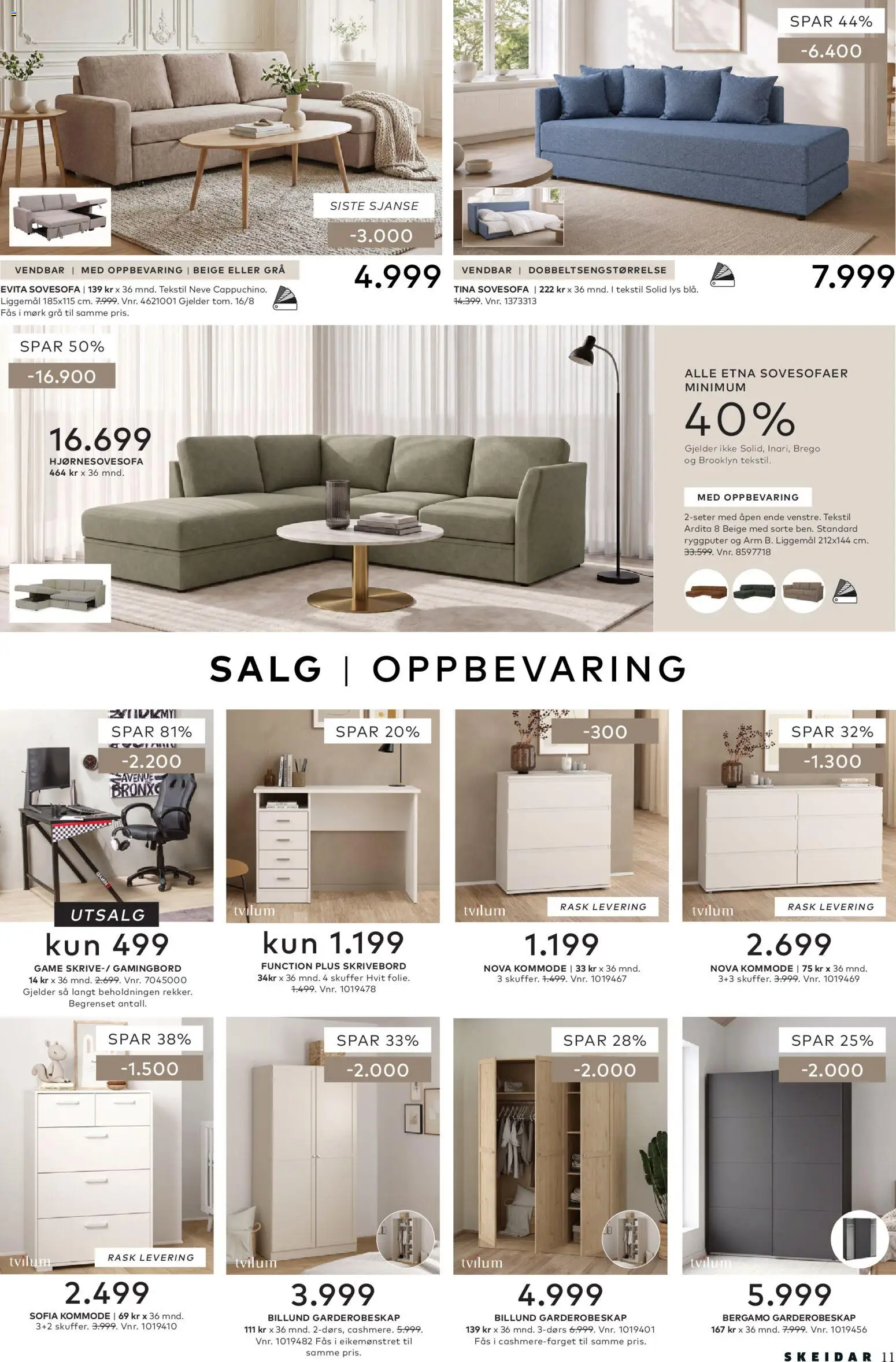 {H1} | Side: 11 | Produkter: Sovesofa, Kommode, Lys, Skrivebord