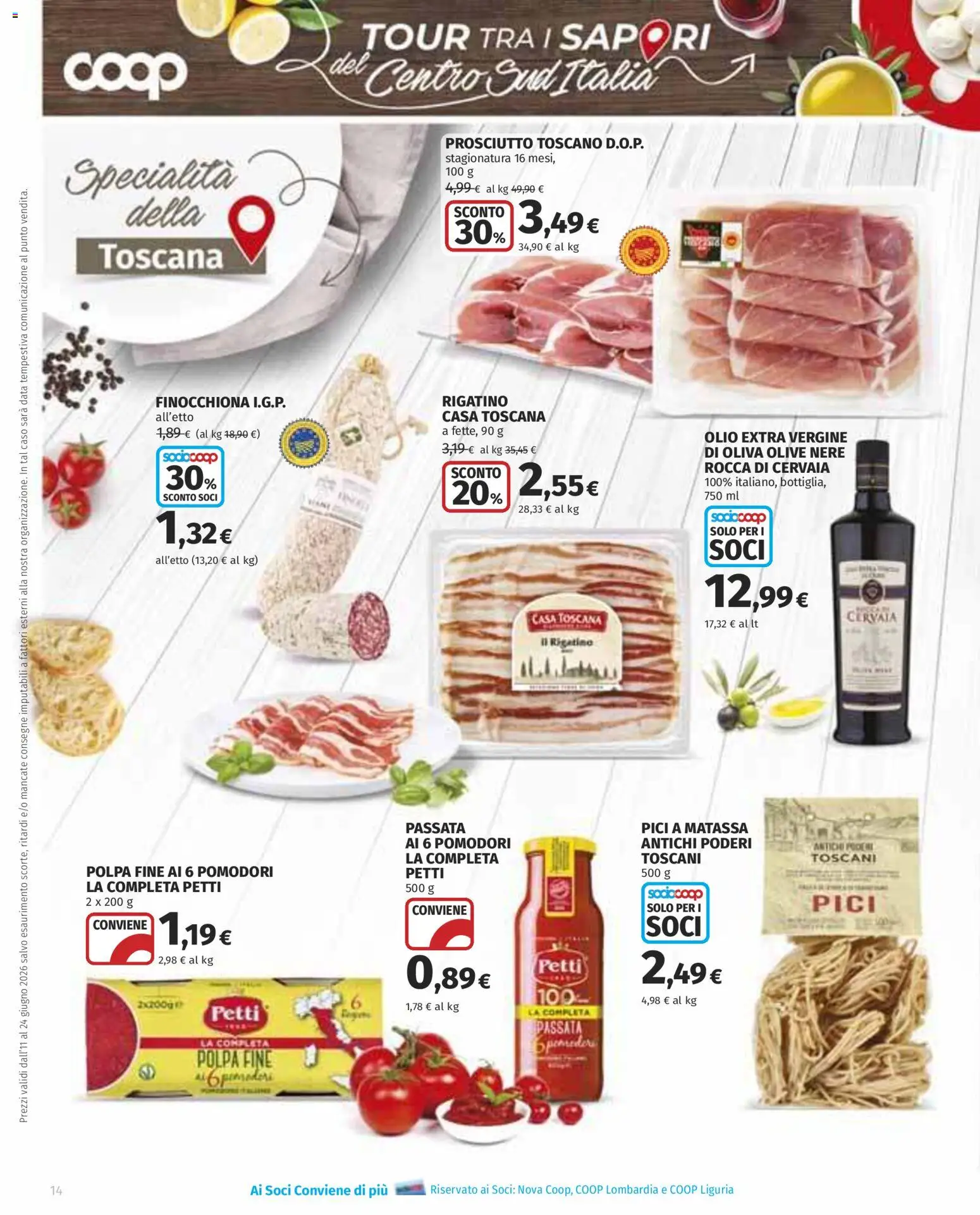 Volantino COOP del 11.06.2026 | Pagina: 14 | Prodotti: Prosciutto, Pomodori, Data, Olio extra vergine