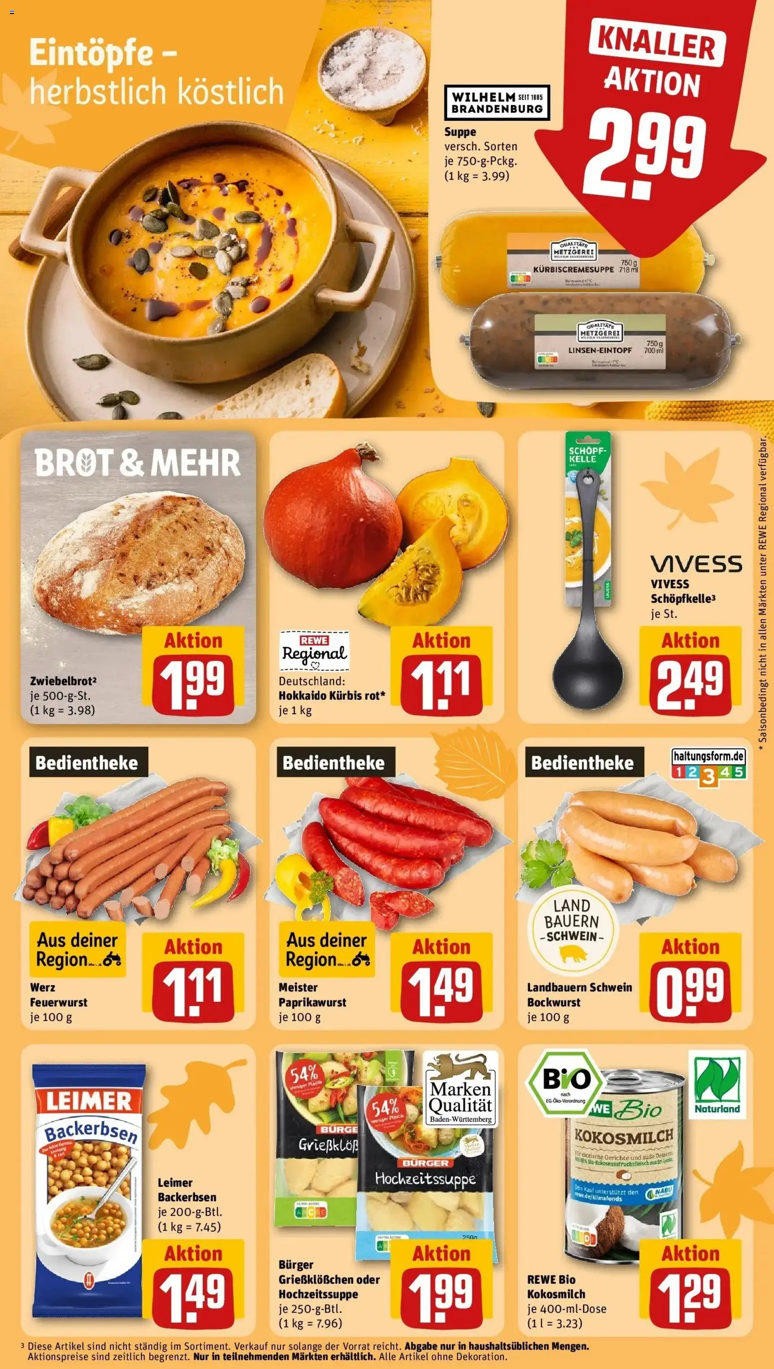 REWE Prospekt ab 12.10.2026 zum Blättern » Angebote | Seite: 18 | Produkte: Bockwurst, Burger, Gerichte, Kürbis