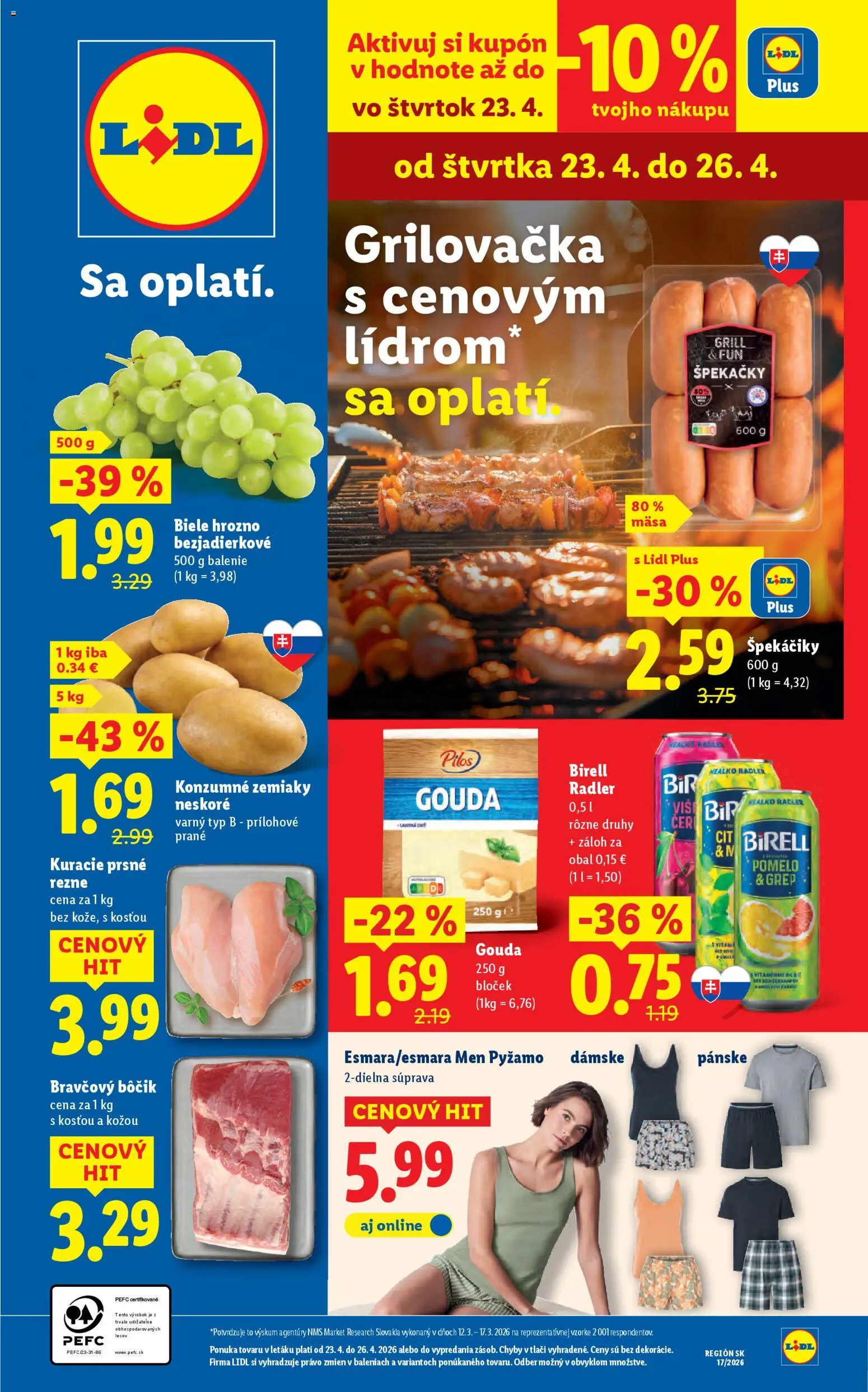 Nové Lidl akcie – leták je platný od 20.04.2026 | Strana: 57 | Produkty: Gouda, Bravčový bôčik, Pomelo, Hrozno