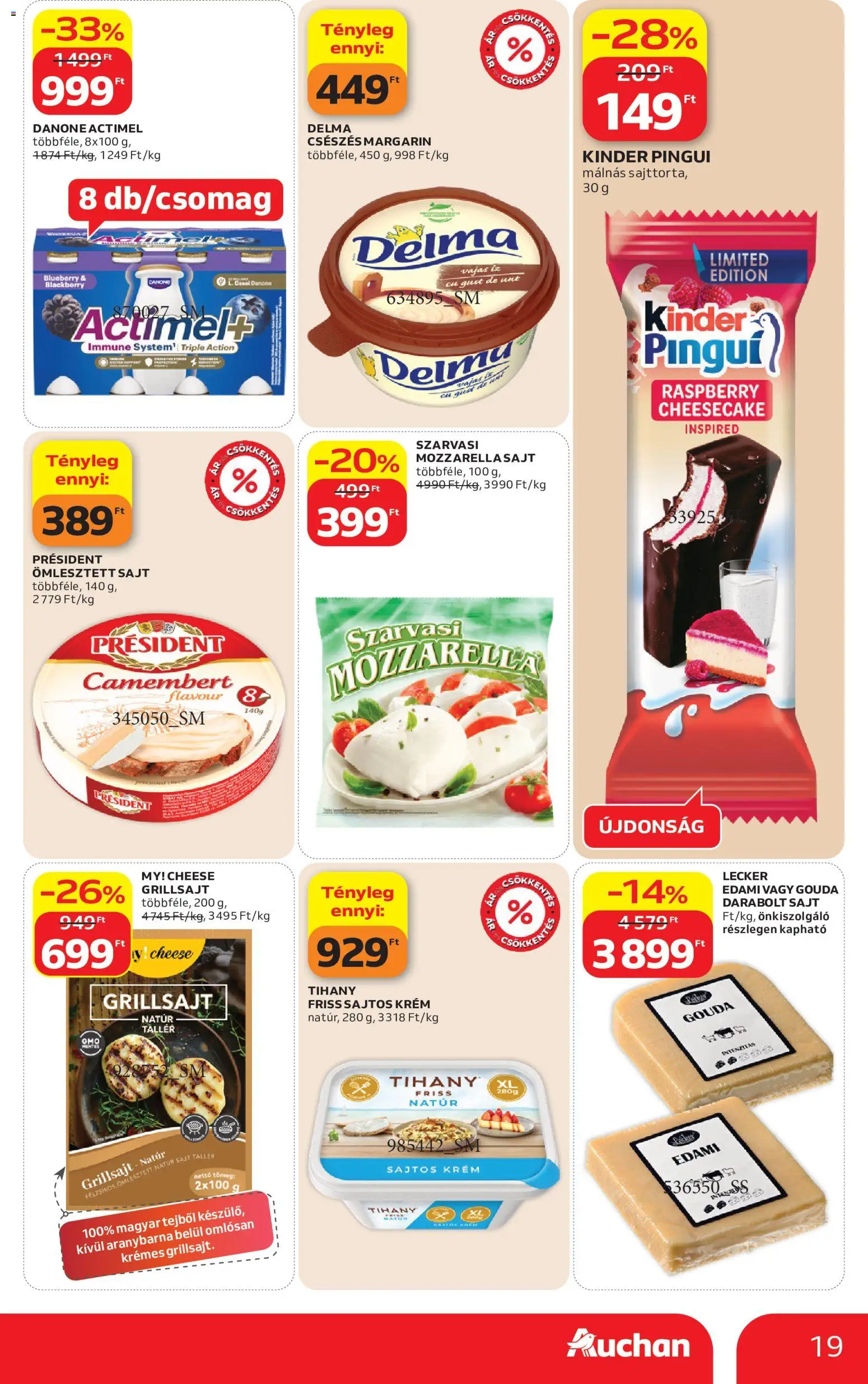 Auchan akciós ujság - amely érvényes a következő dátumtól: 21.05.2026 | Oldal: 19 | Termékek: Actimel, Margarin, Grillsajt, Gouda