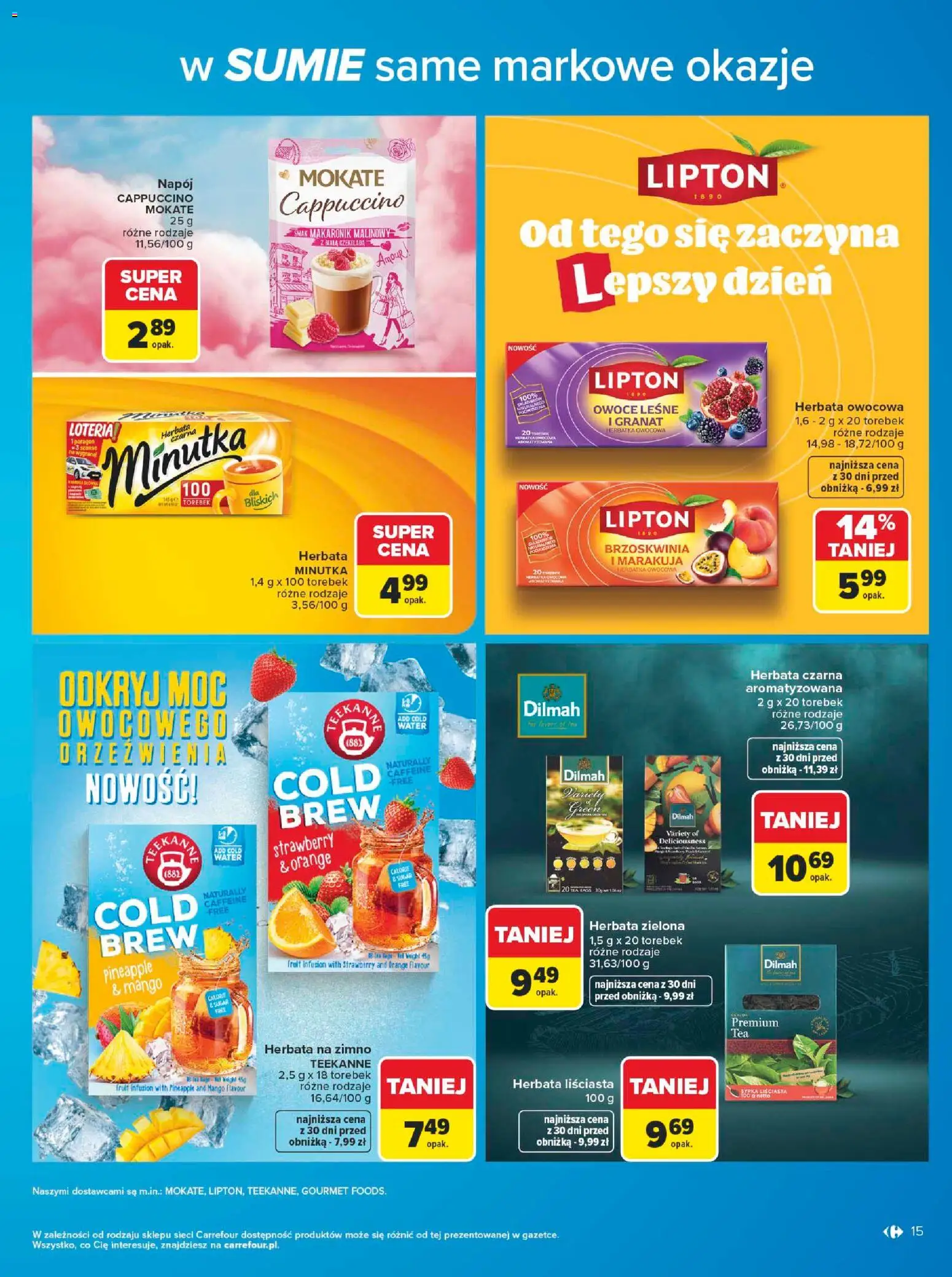 Carrefour gazetka - W sumie same markowe okazje od 08.06.2026 | Strona: 15 | Produkty: Brzoskwinia, Herbata liściasta, Cappuccino, Herbata
