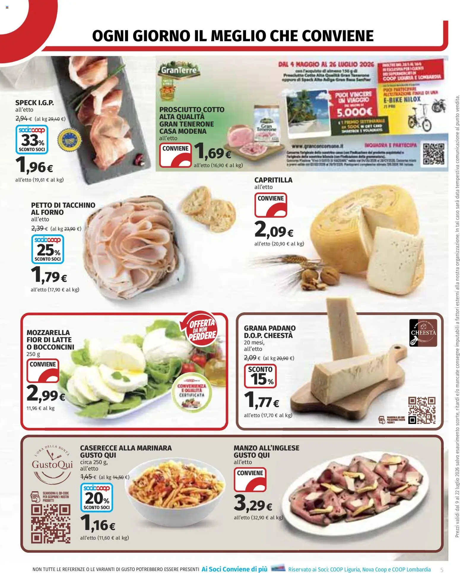 Volantino COOP del 09/07/2026 | Pagina: 5 | Prodotti: Speck, Prosciutto Cotto, Mozzarella, Latte