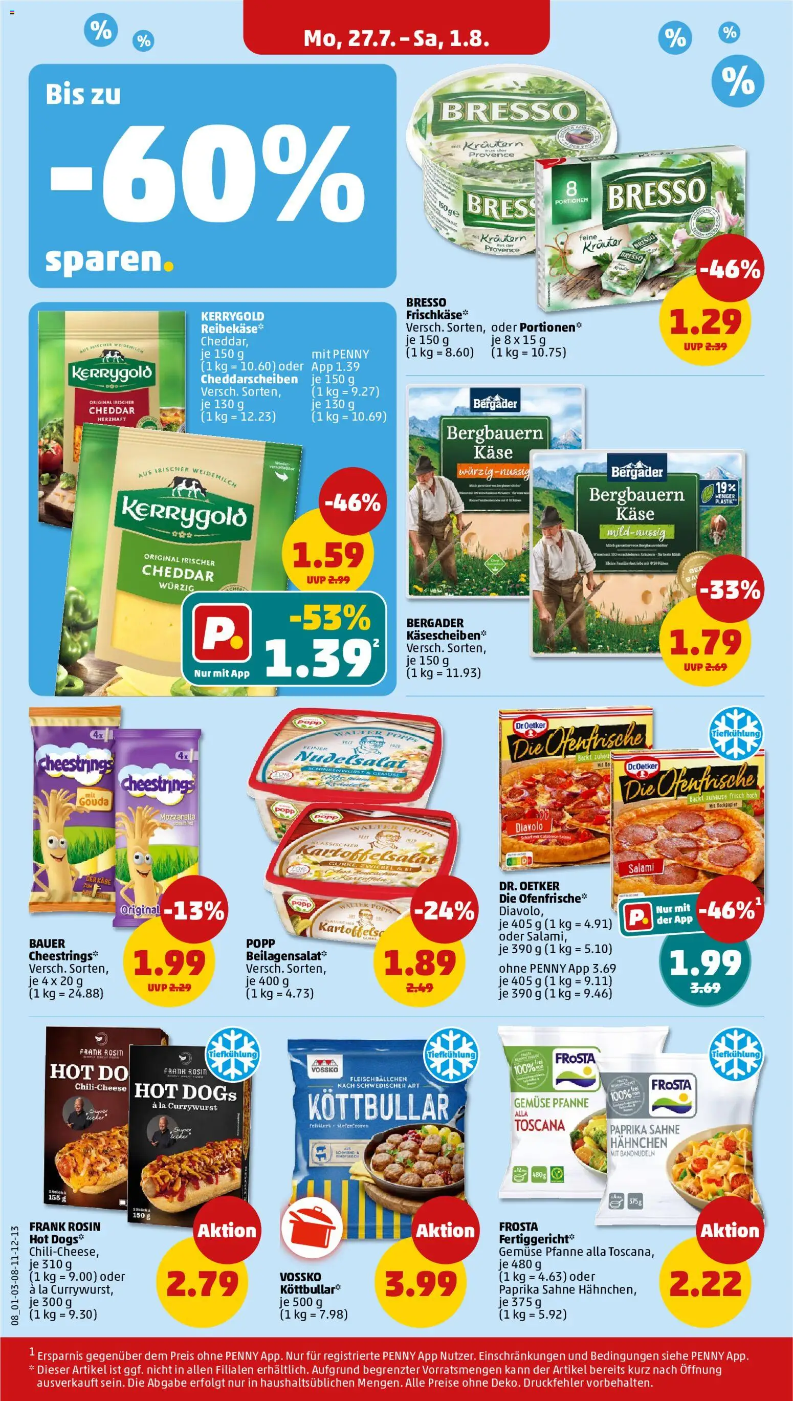 Penny Prospekt – gültig ab 27.07.2026 | Seite: 14 | Produkte: Hahnchen, Mozzarella, Frosta, Pizza