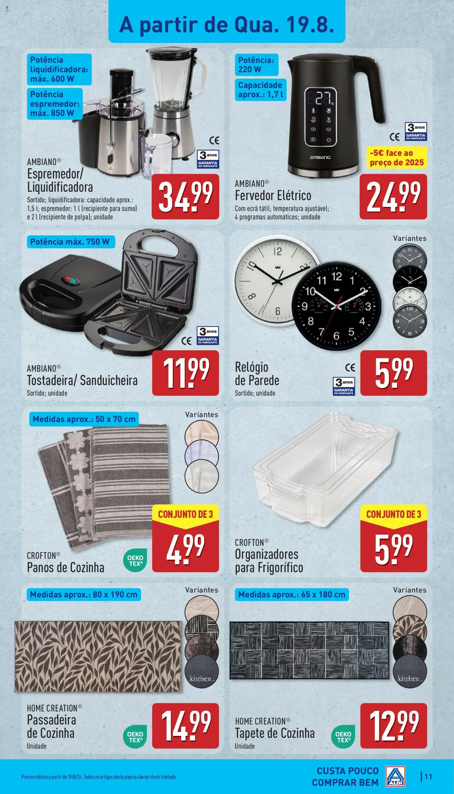 Aldi folheto │ válido de 17/08/2026 | Página: 11 | Produtos: Passadeira, Frigorífico, Espremedor, Relógio de parede