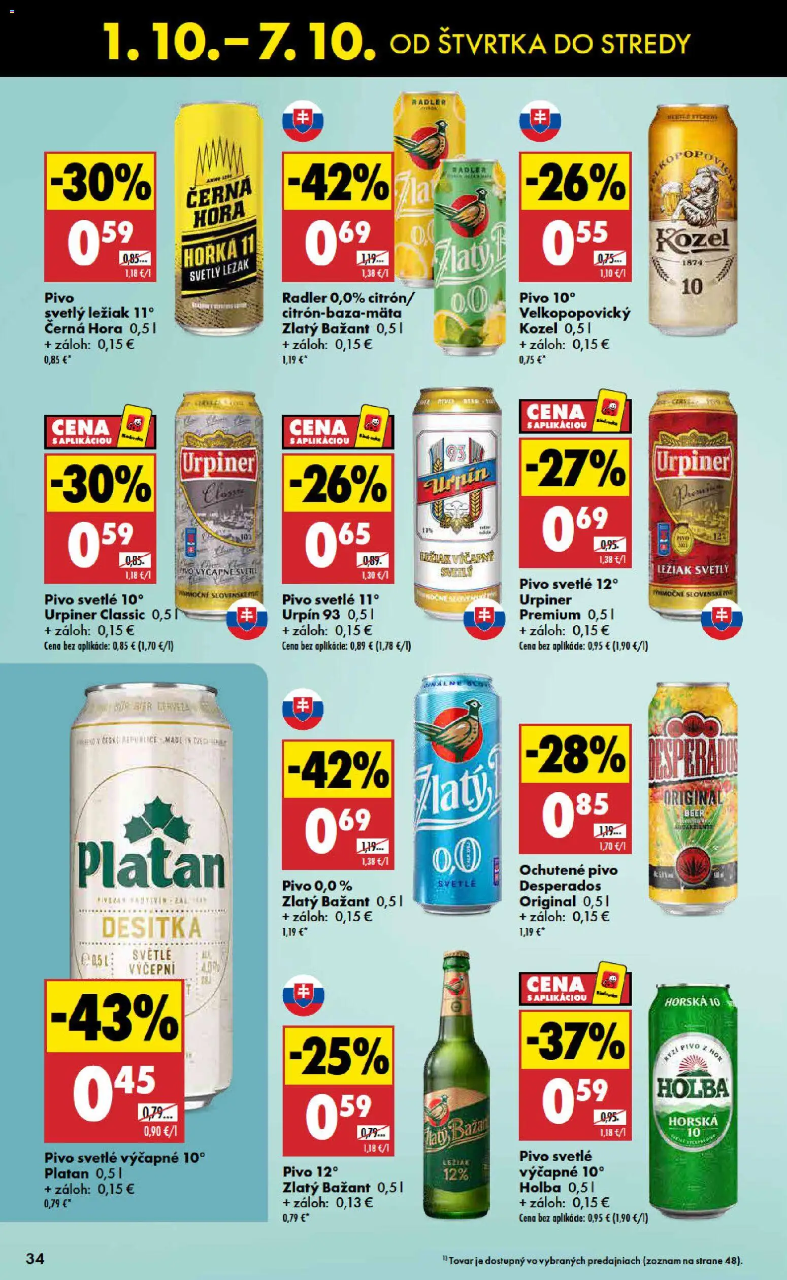 Nové Biedronka akcie – leták je platný od 01.10.2026 | Strana: 34 | Produkty: Pivo, Radler, Zlatý Bažant, Urpiner
