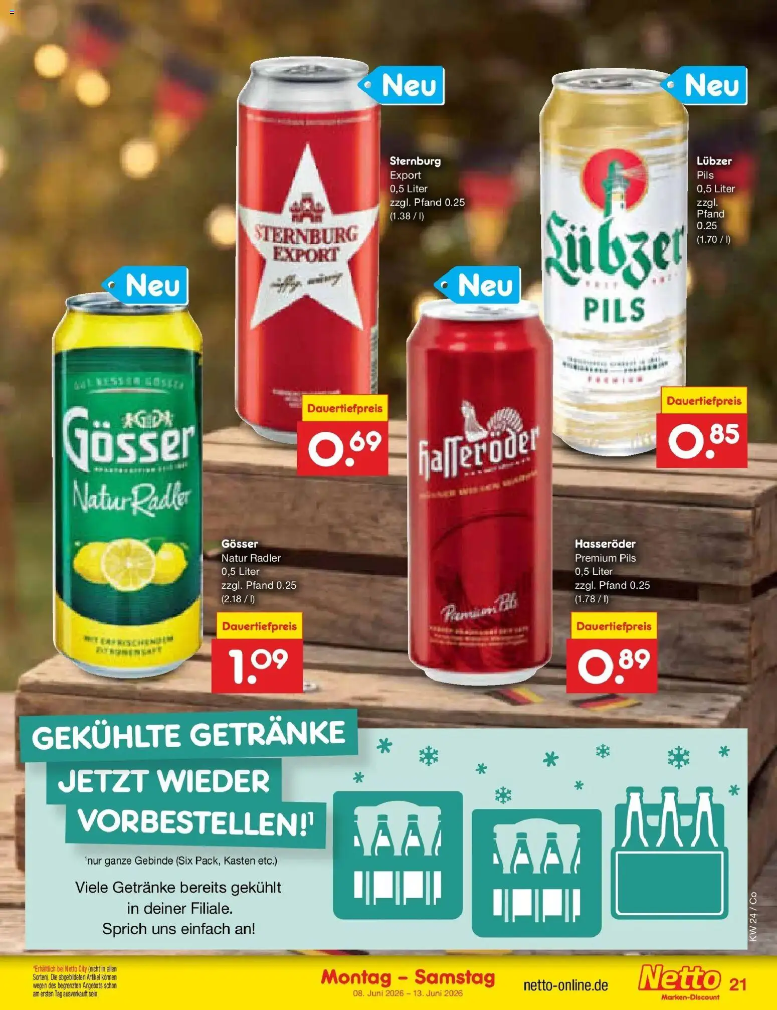 Netto Marken-Discount Prospekt Delitzsch – gültig ab 08.06.2026 | Seite: 33 | Produkte: Pils, Radler, Hasseröder, Lubzer