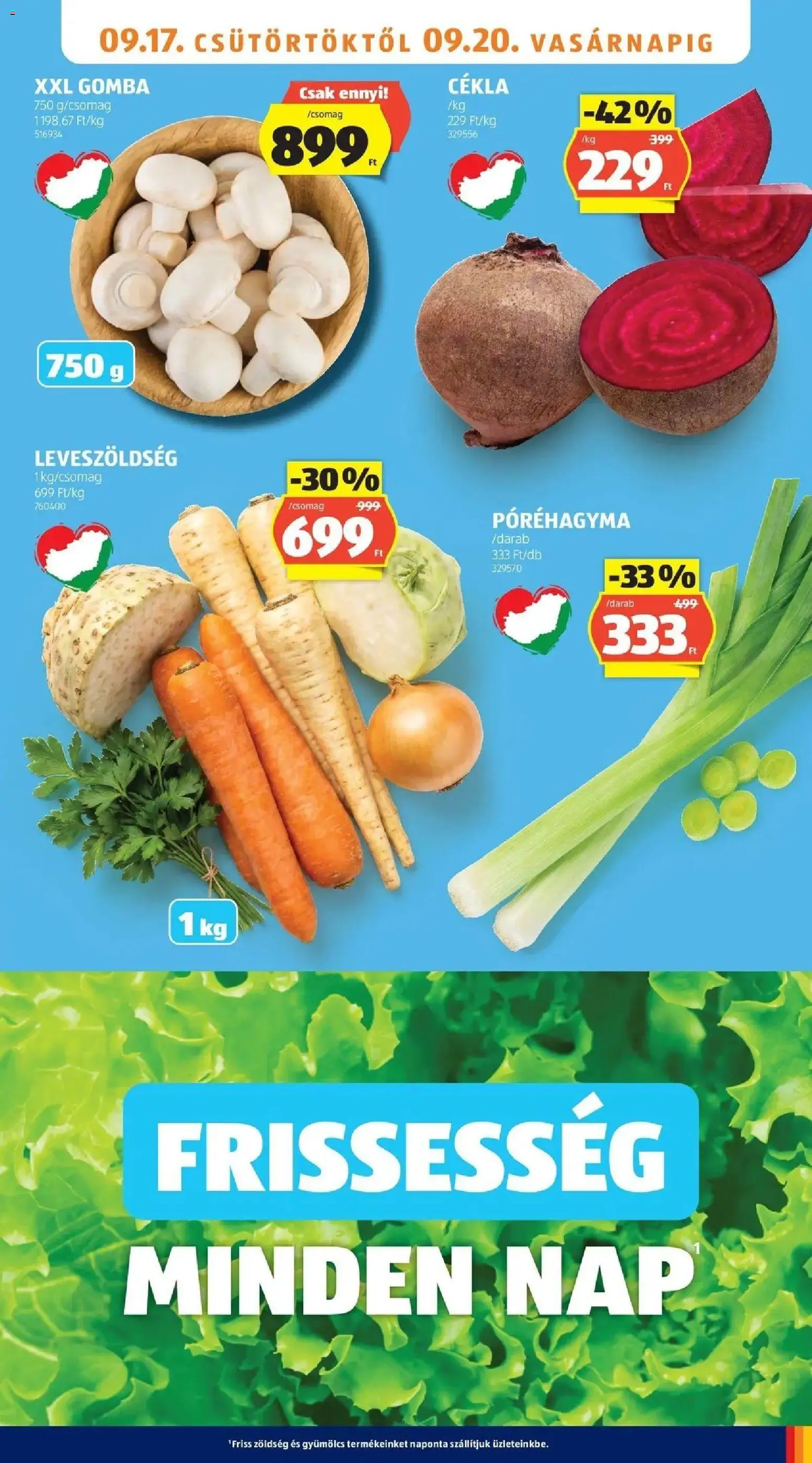 Aldi aktuális akciós újság - 2026.09.17. -tól/töl > akció, lapozható szórólap 🛍️ | Oldal: 5 | Termékek: Leveszöldség, Gyümölcs, Póréhagyma, Zöldség