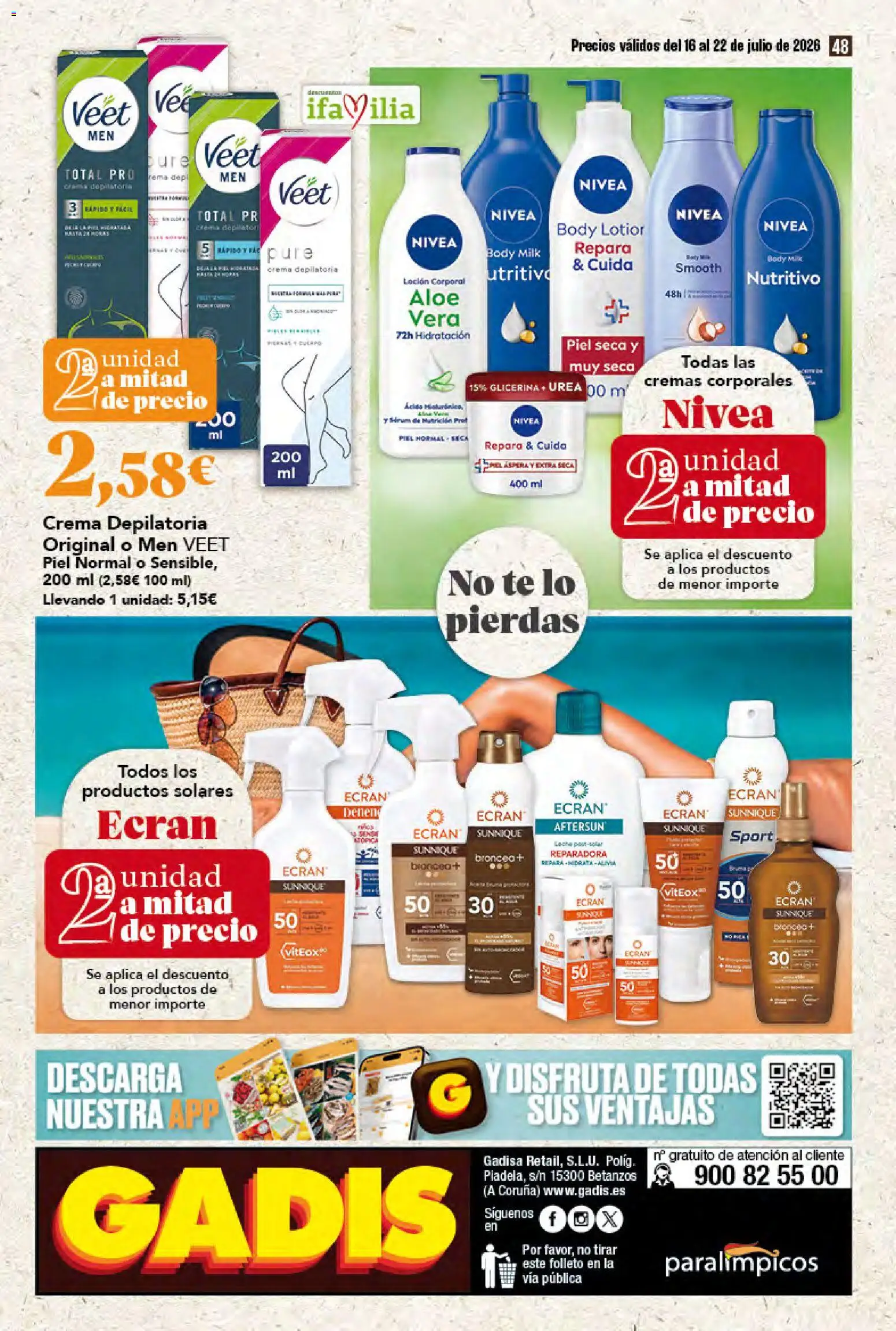Gadis folleto │ válido desde el 16/07/2026 | Página: 48 | Productos: Crema depilatoria, Leche, Crema, Body