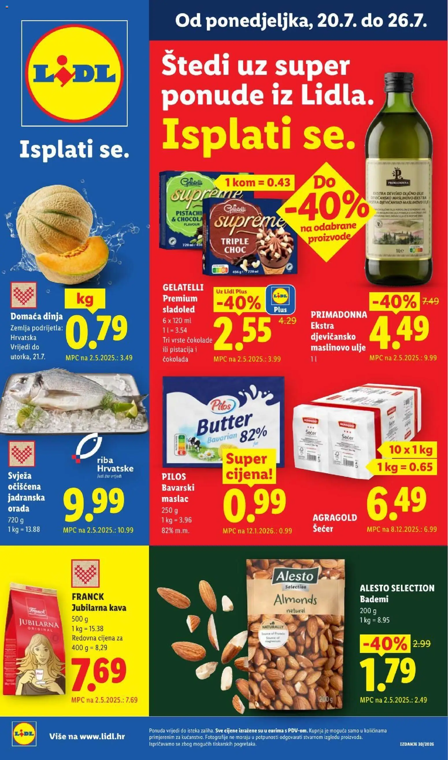 Lidl katalog | vrijedi od 20.07.2026 | Stranica: 1 | Proizvodi: Pilos, Orada, Sladoled, Šećer