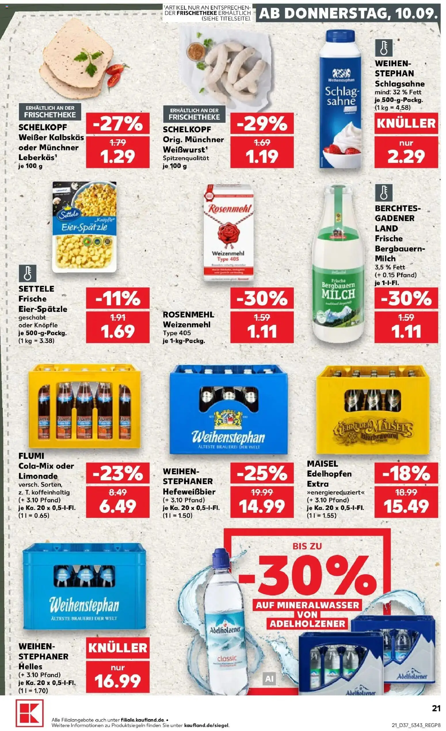Prospekt Kaufland ab 10.09.2026 » Angebote Online zum Blättern | Seite: 21 | Produkte: Schlagsahne, Milch, Adelholzener, Limonade