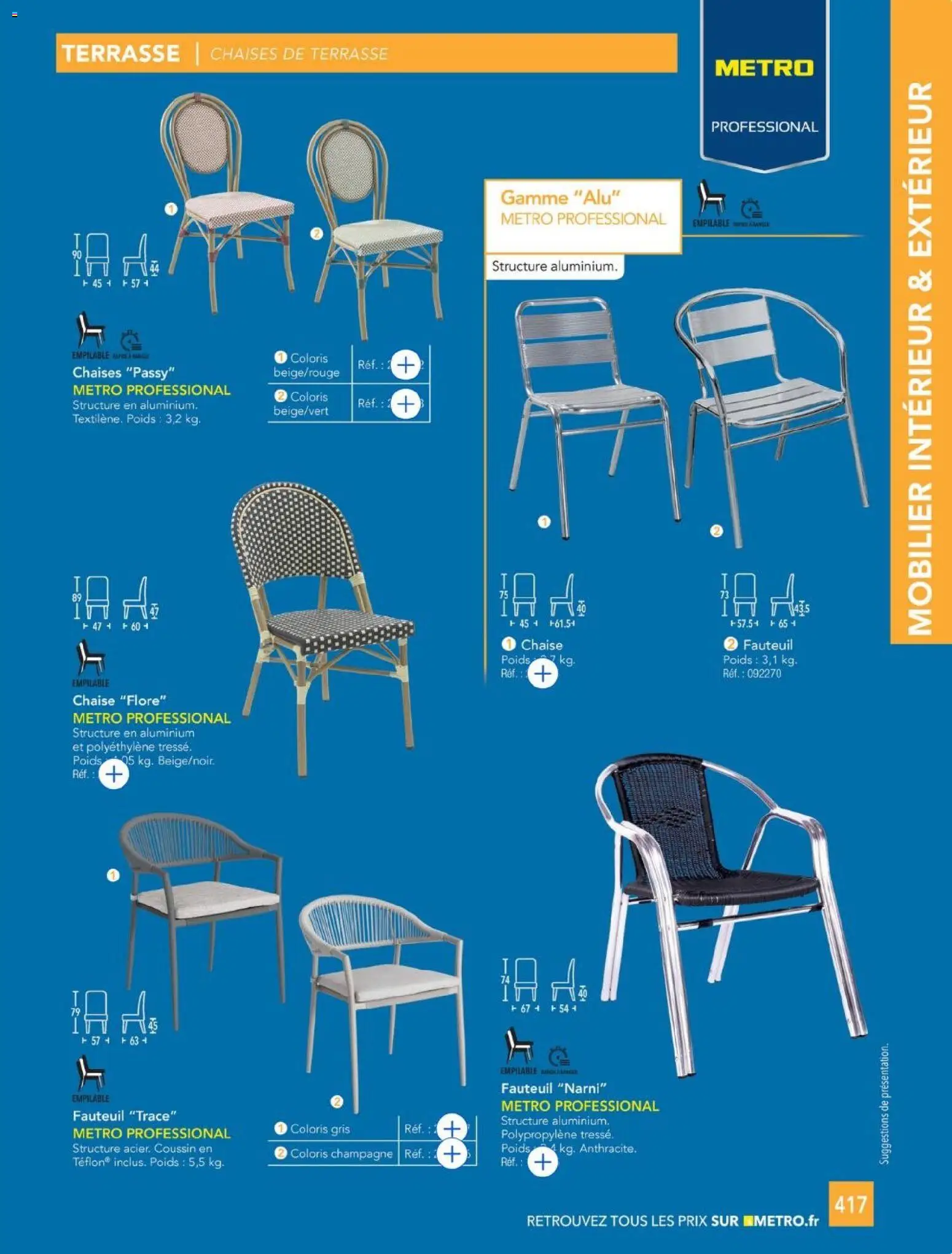 {H1} | Page: 417 | Produits: Poids, Chaises, Champagne, Fauteuil
