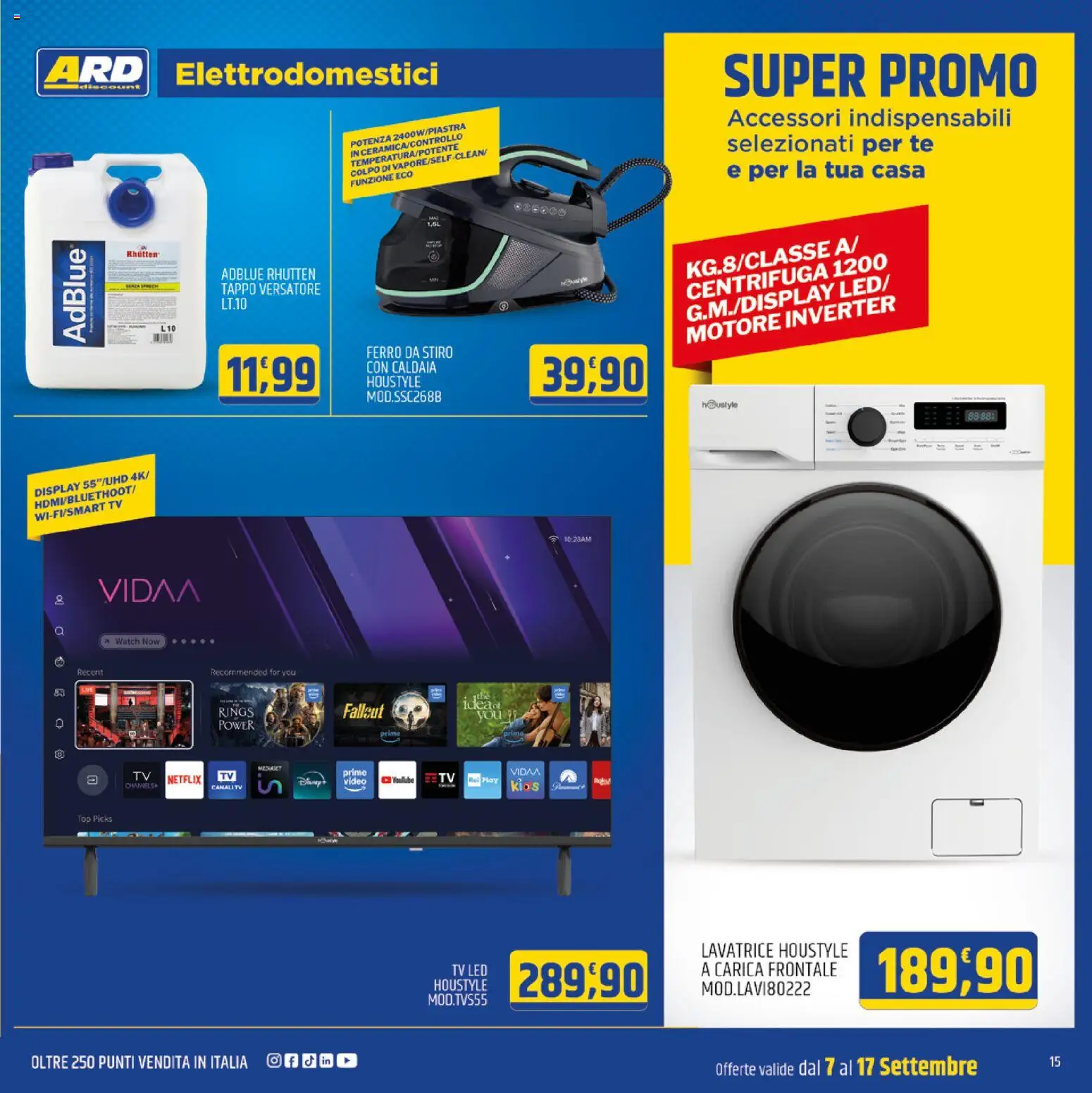 Volantino ARD Discount del 07/09/2026 | Pagina: 15 | Prodotti: Caldaia, Lavatrice, Video, Ferro