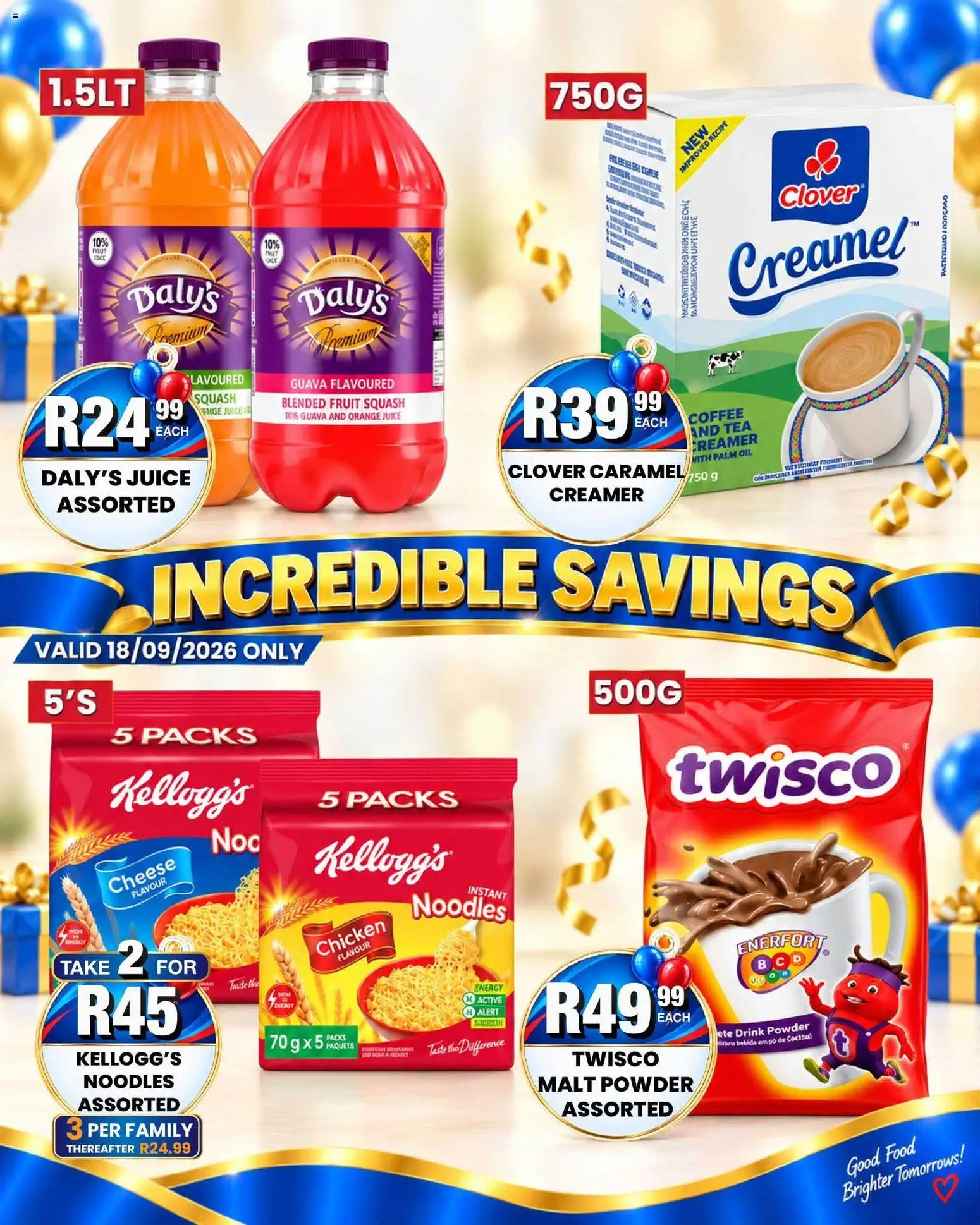 New Take n Pay catalogue – valid from 18/09/2026 | Page: 3 | Products: Chicken, Tea, Noodles, Caramel