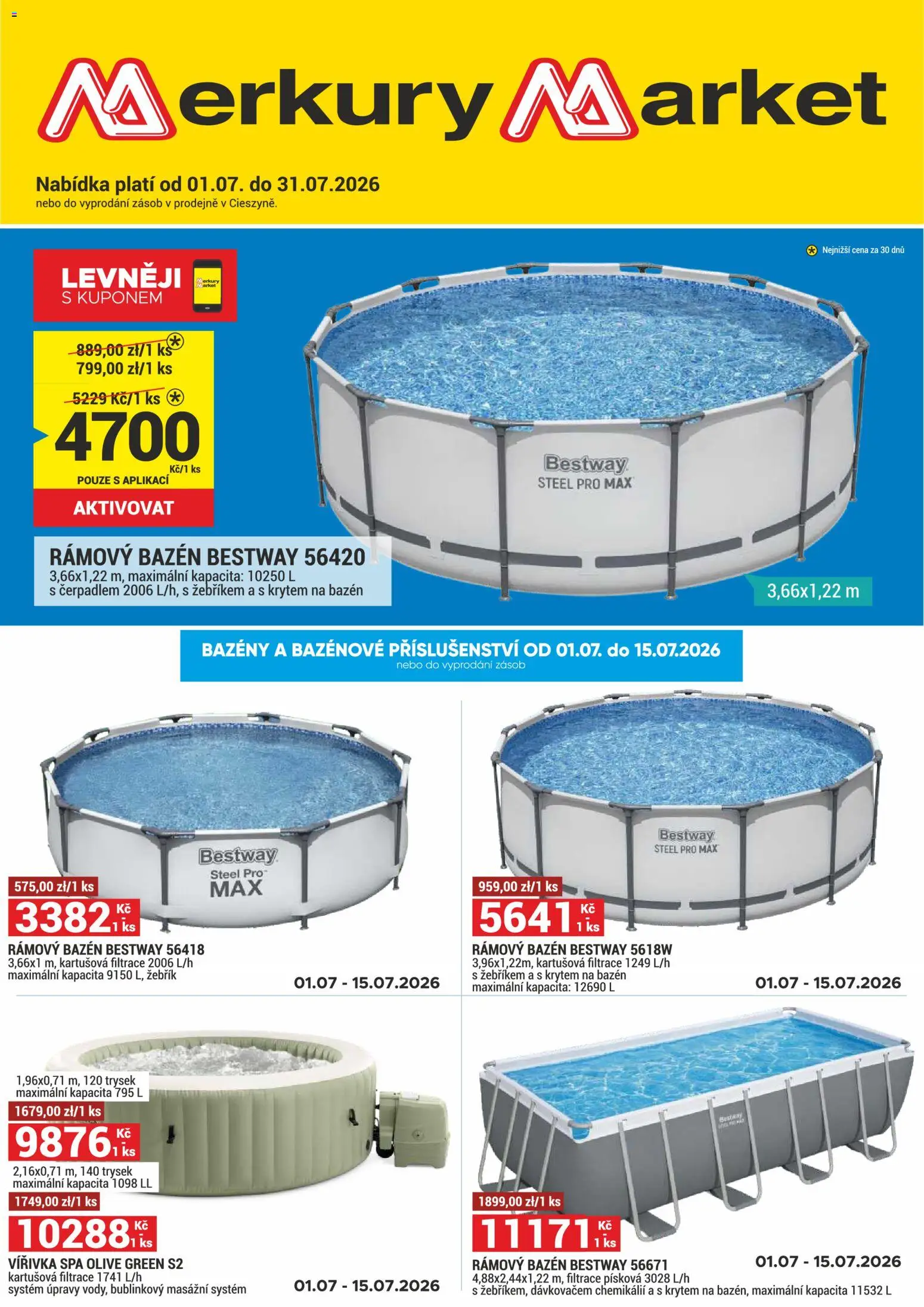 Merkury Market leták od 01.07.2026 | Strana: 1 | Produkty: Bazény, Žebřík, Bazén, Vířivka