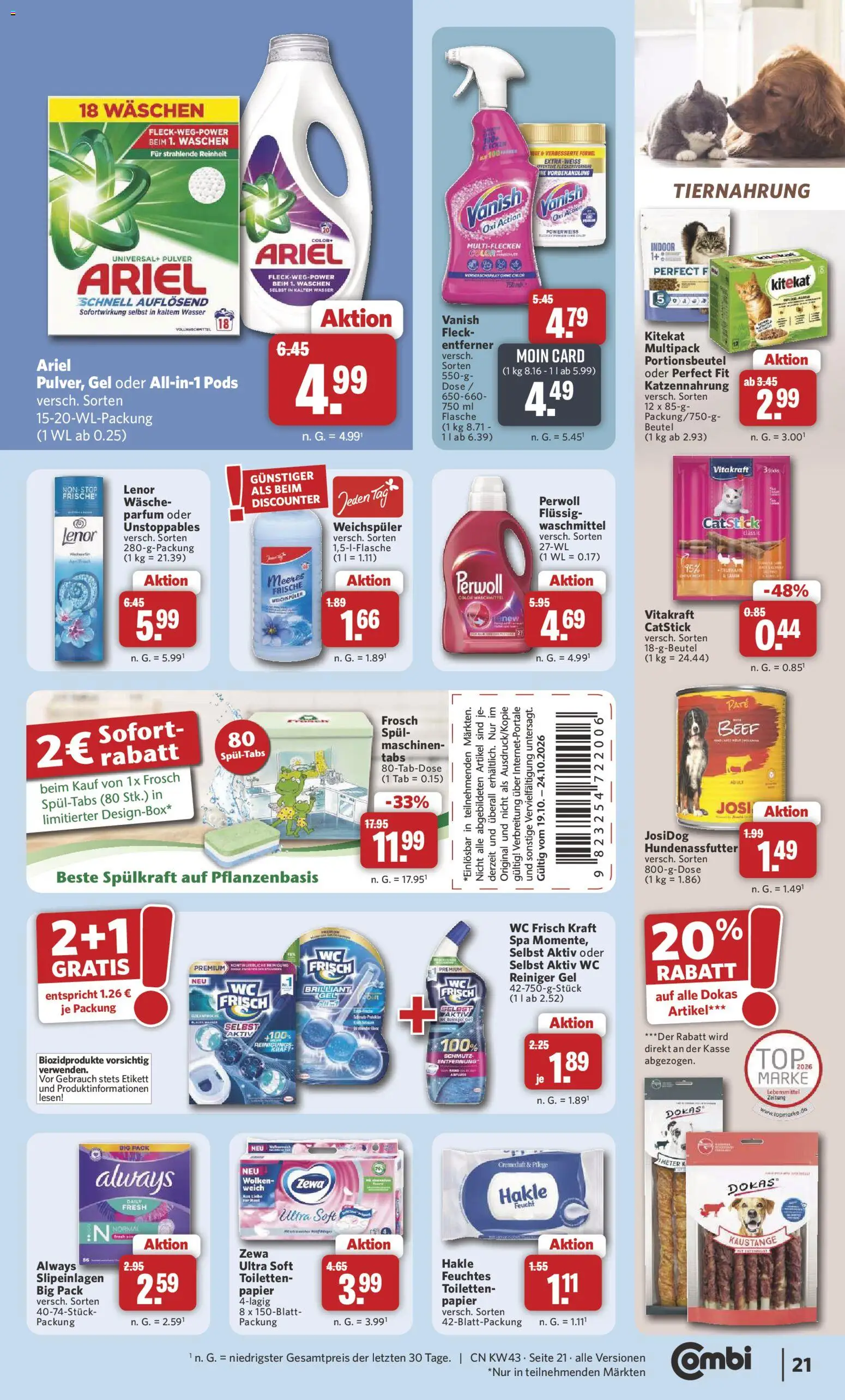 Combi Prospekt – gültig ab 19.10.2026 | Seite: 21 | Produkte: Ariel, Parfüm, Wasser, Wc frisch