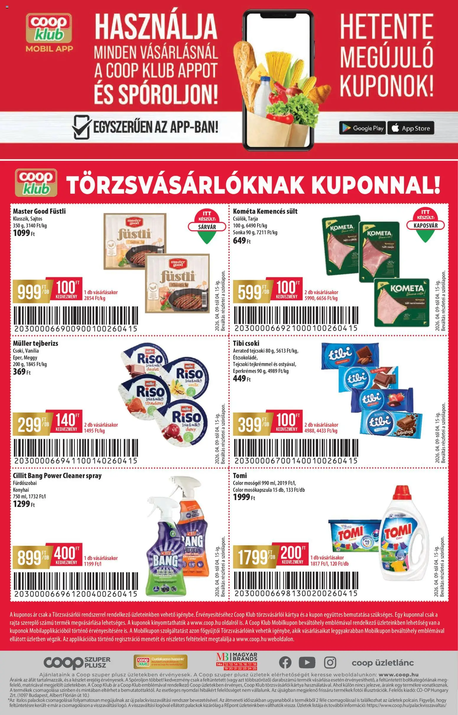 COOP akciós ujság - amely érvényes a következő dátumtól: 09.04.2026 | Oldal: 12 | Termékek: Tejberizs, Tarja, Sonka, Mosókapszula