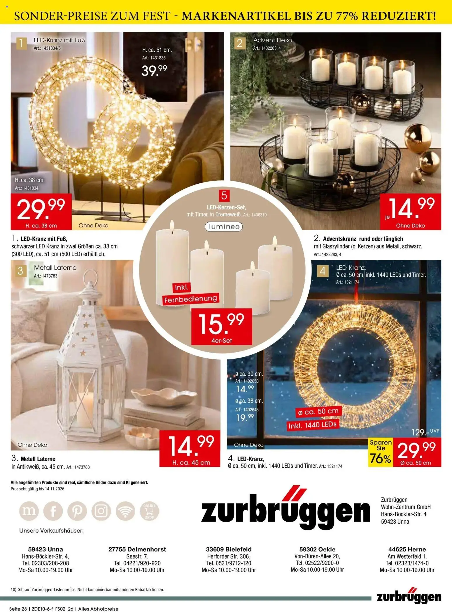 Zurbrüggen Sonder-Preise zum Fest – gültig ab 10.10.2026 | Seite: 28 | Produkte: Bilder, Uhr