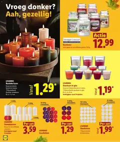 LIVARNO Rustieke kaars, Keuze uit diverse kleuren en maten. Prijsvoorbeeld: Rustieke stompkaars Ø x h: 7 x 7 cm. - Voorbeeld van een folder van Lidl, geldig van 23-09-2026 | Pagina: 38 | Producten: Kaars, Glas