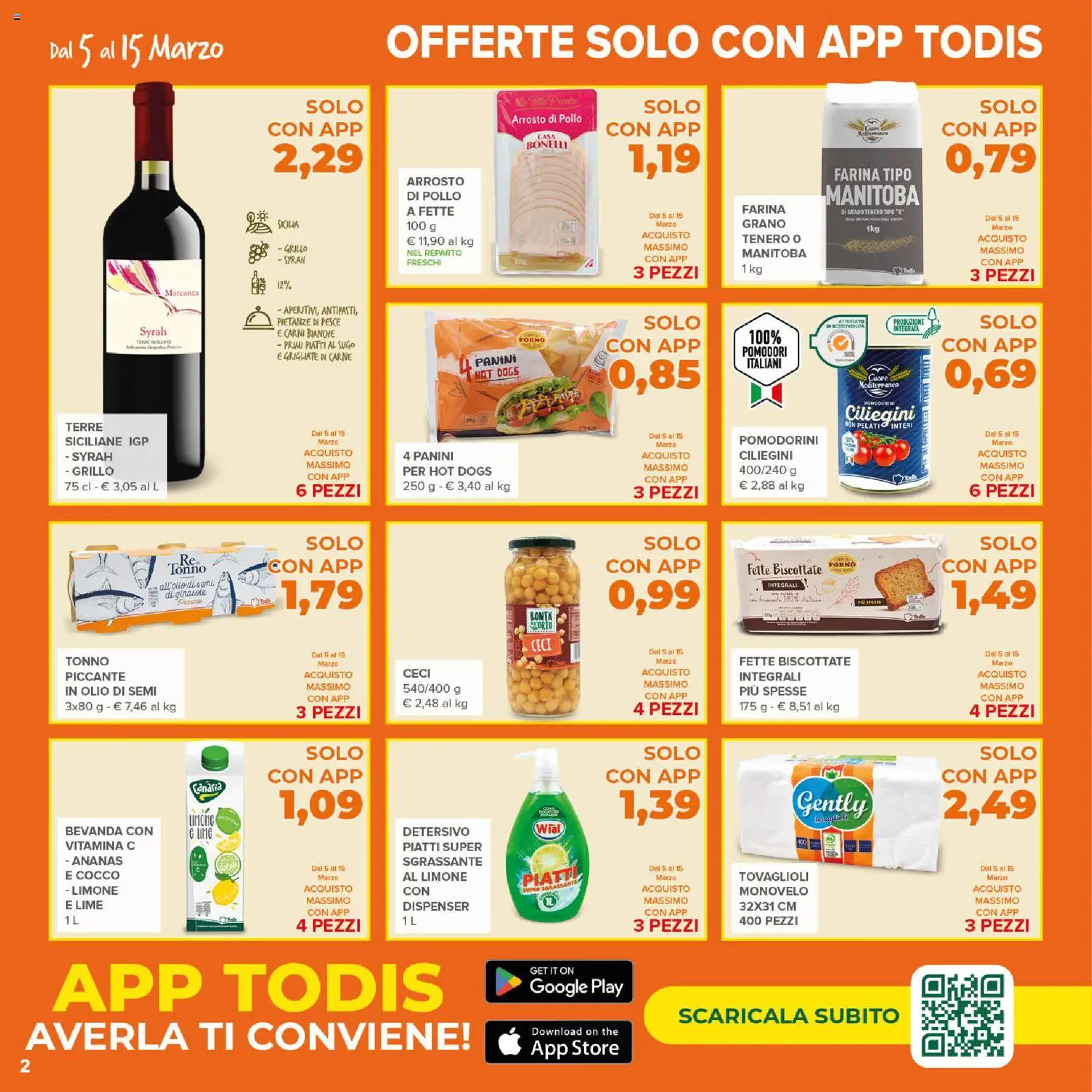 Volantino Todis del 05.03.2026 | Pagina: 2 | Prodotti: Ceci, Cocco, Fette biscottate, Sugo