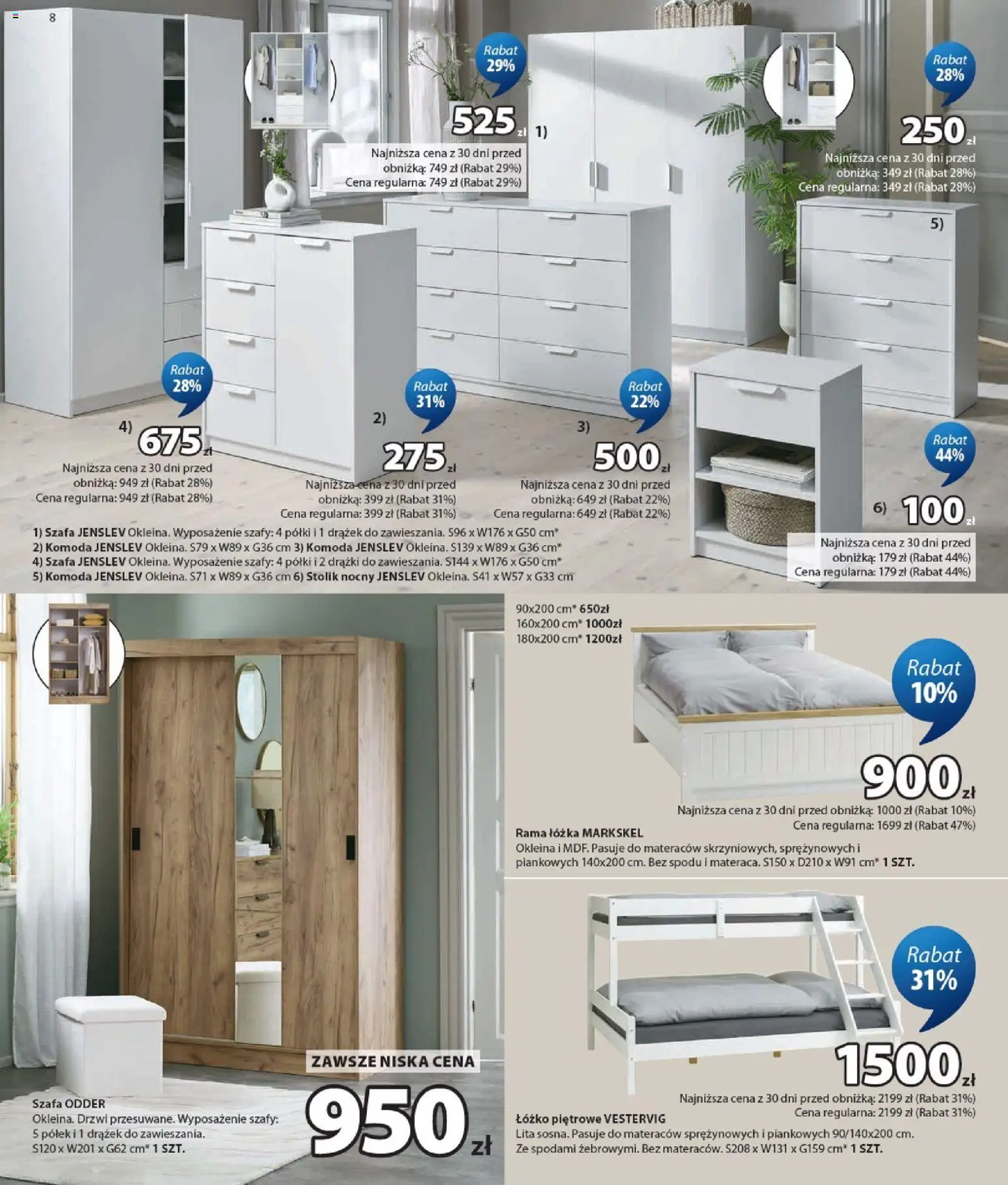 JYSK gazetka od 29.07.2026 | Strona: 8 | Produkty: Rama, Łóżko, Szafa, Drzwi