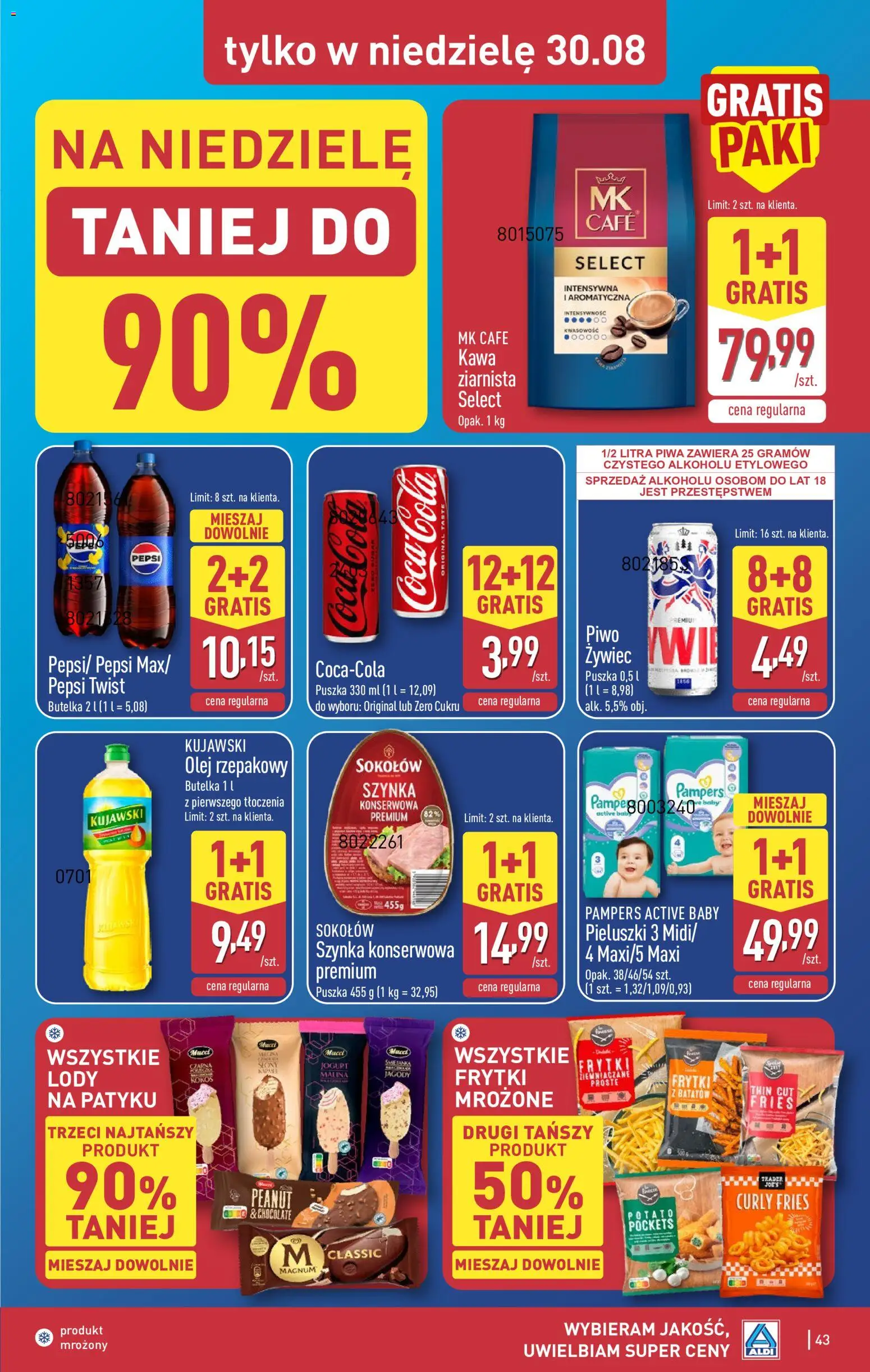 Aldi gazetka od 24.08.2026 | Strona: 43 | Produkty: Kawa ziarnista, Magnum, Olej, Kawa