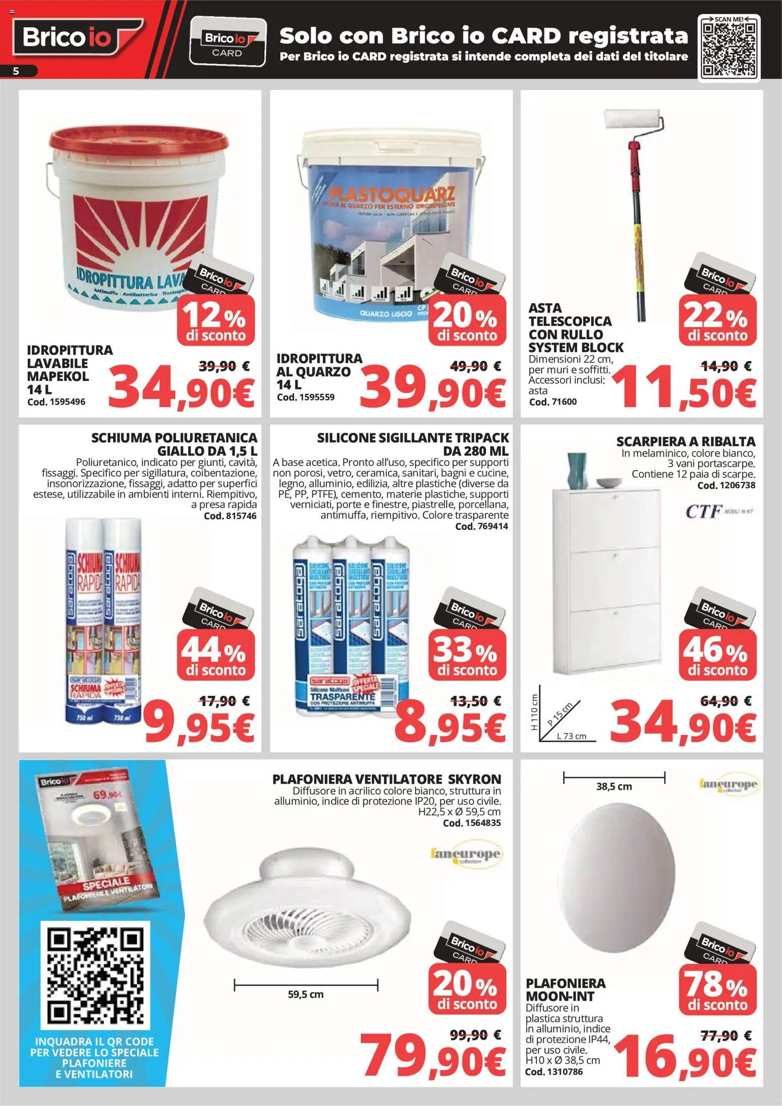 Volantino Brico io del 04.06.2026 | Pagina: 5 | Prodotti: Rullo, Ventilatore, Scarpiera, Presa