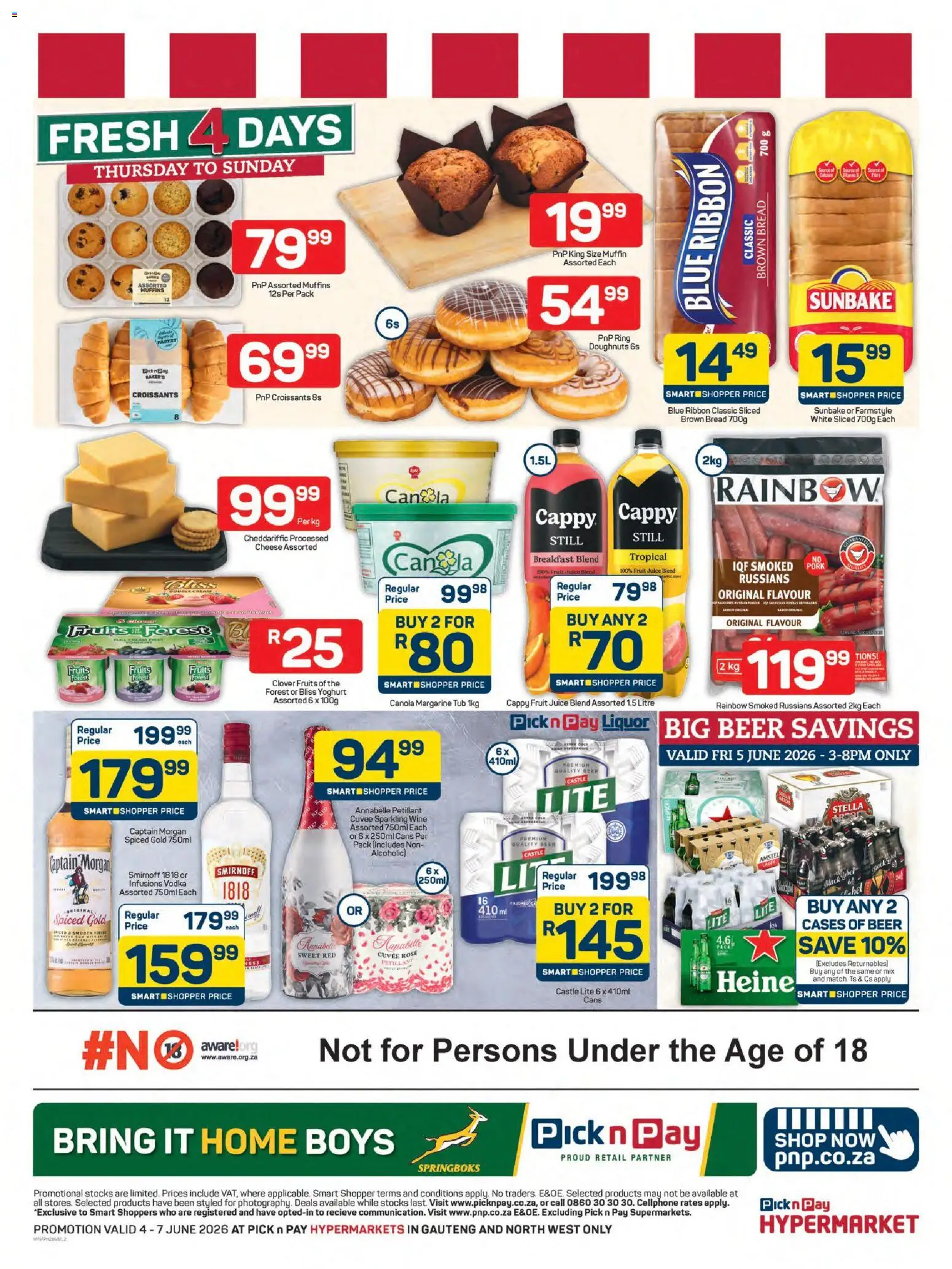 New Pick n Pay catalogue – valid from 04.06.2026 | Page: 2 | Products: Muffins, Yoghurt, Beer, Vodka