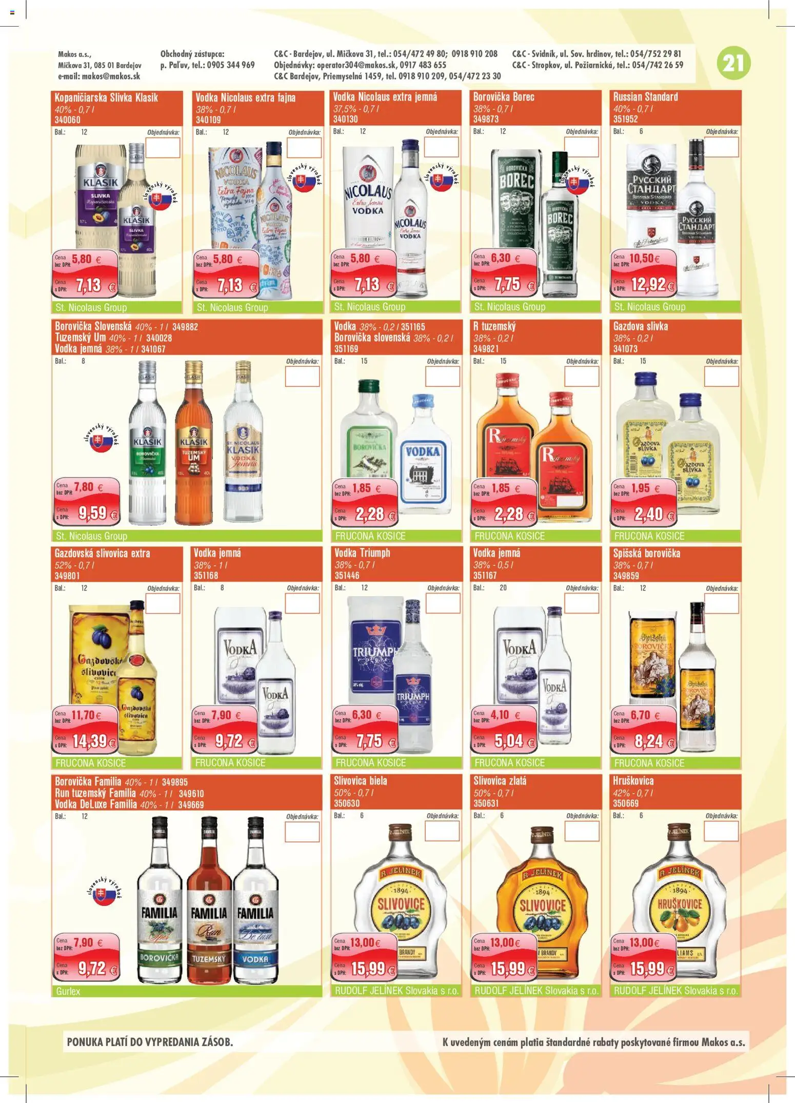 Nové Makos akcie – leták je platný od 28.09.2026 | Strana: 21 | Produkty: Russian Standard, Hruškovica, Slivovica, Vodka