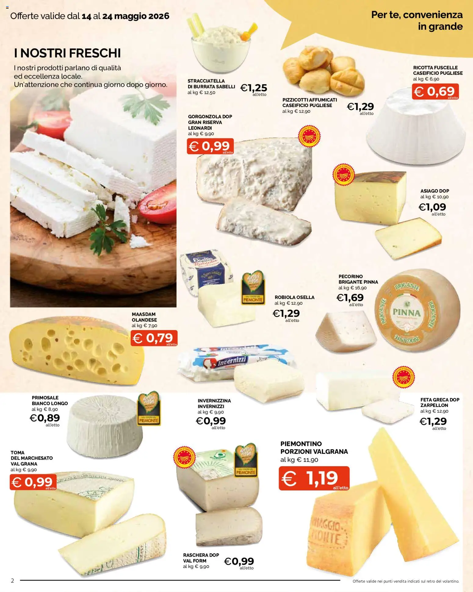 Volantino Mercatò del 14.05.2026 | Pagina: 2 | Prodotti: Ricotta, Robiola, Pecorino, Burrata