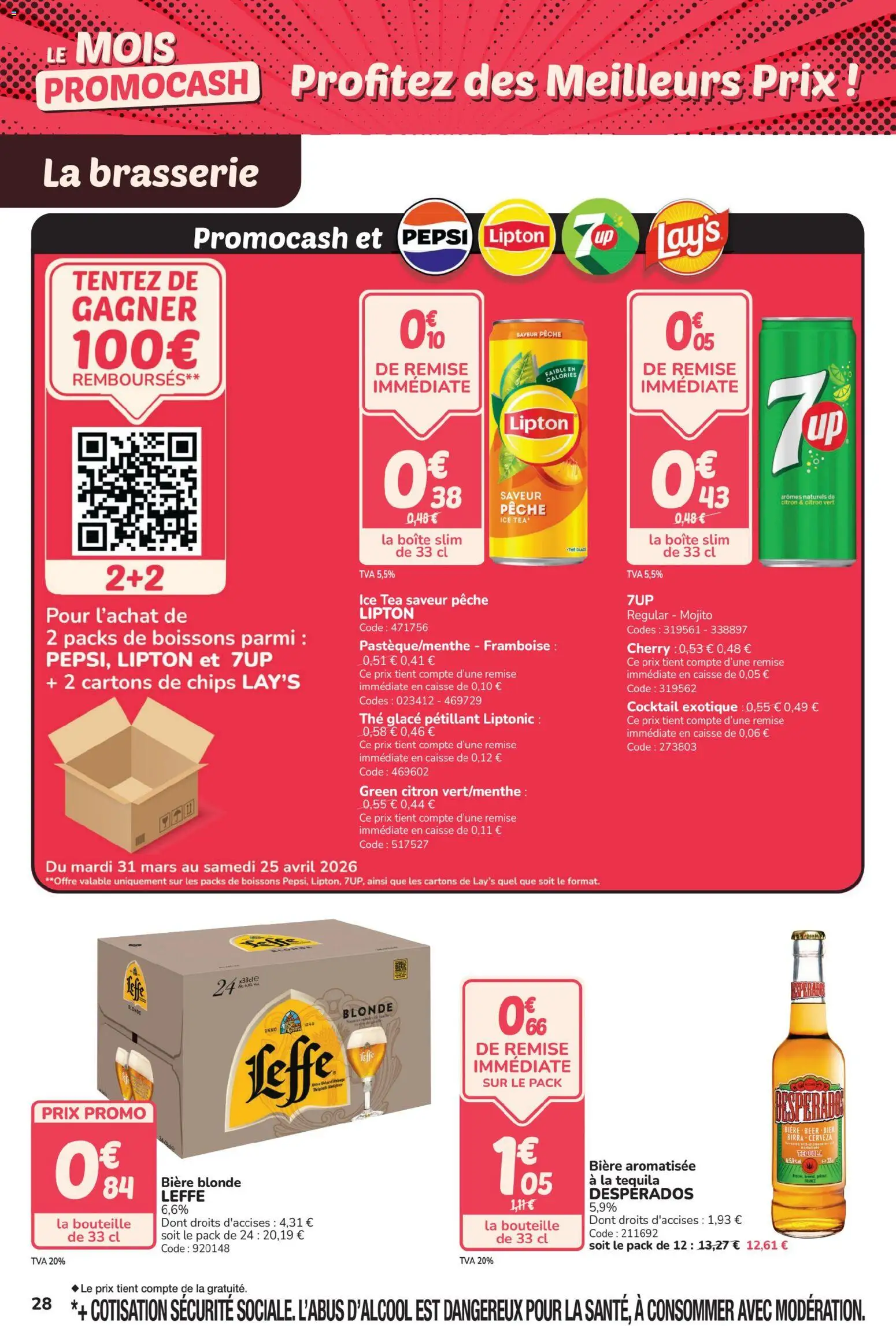{H1} | Page: 28 | Produits: Citron, Pêche, Thé glacé, Chips