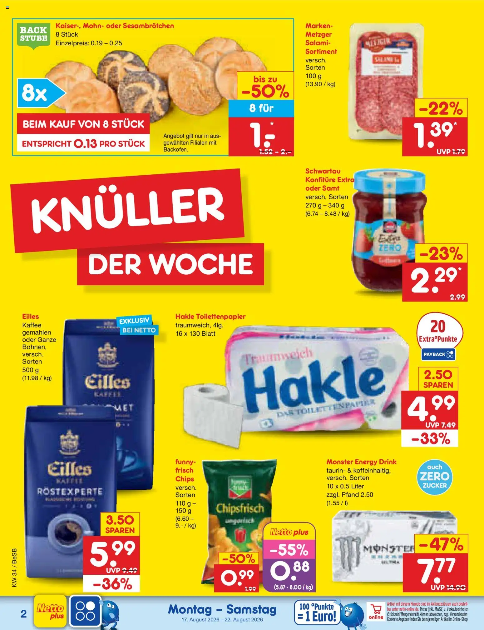 Netto Marken-Discount Prospekt – gültig ab 17.08.2026 | Seite: 2 | Produkte: Energy, Kaffee, Zucker, Salami