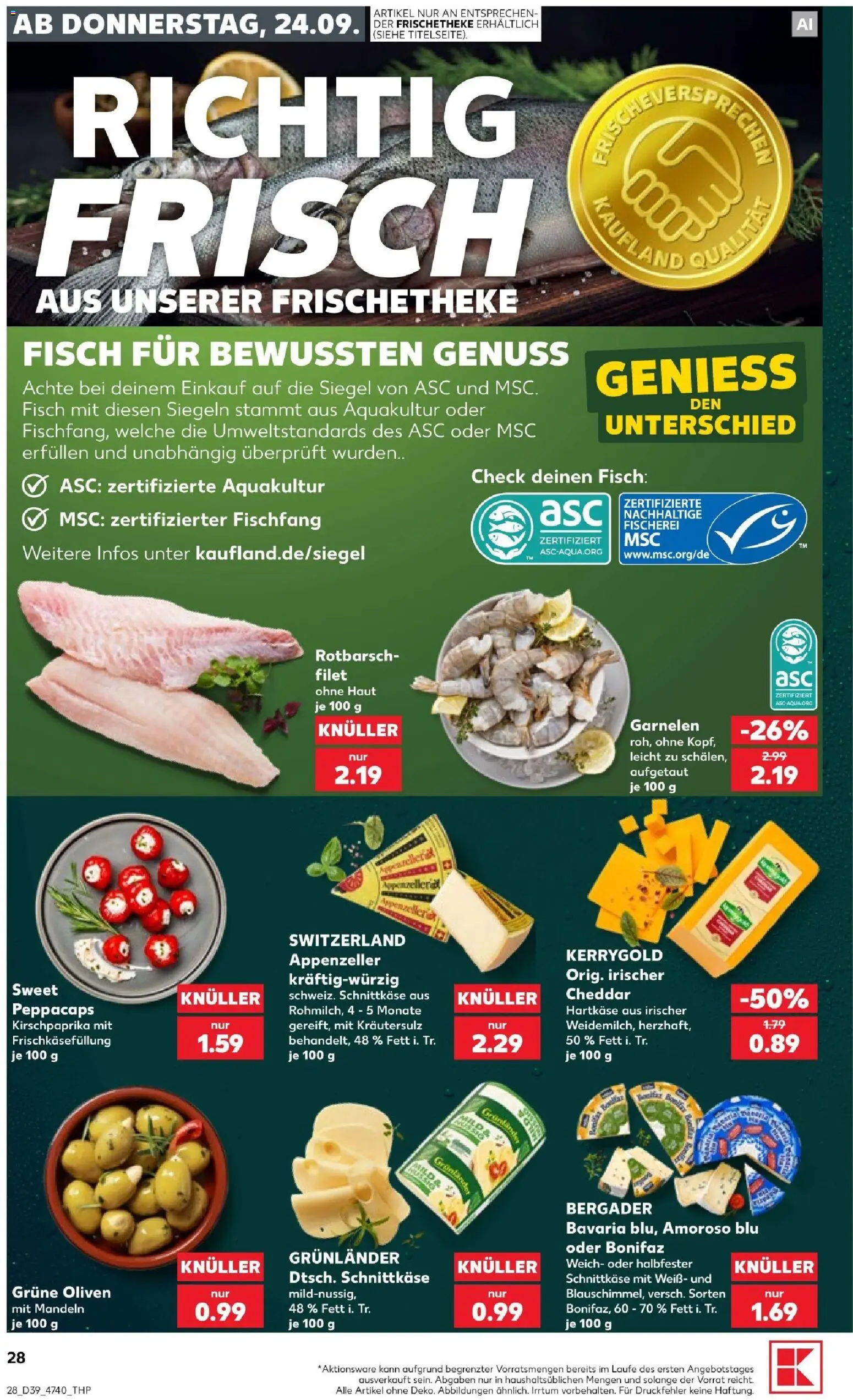 Kaufland Prospekt Hannover – gültig ab 24.09.2026 | Seite: 28 | Produkte: Garnelen, Mandeln, Fisch, Grunlander